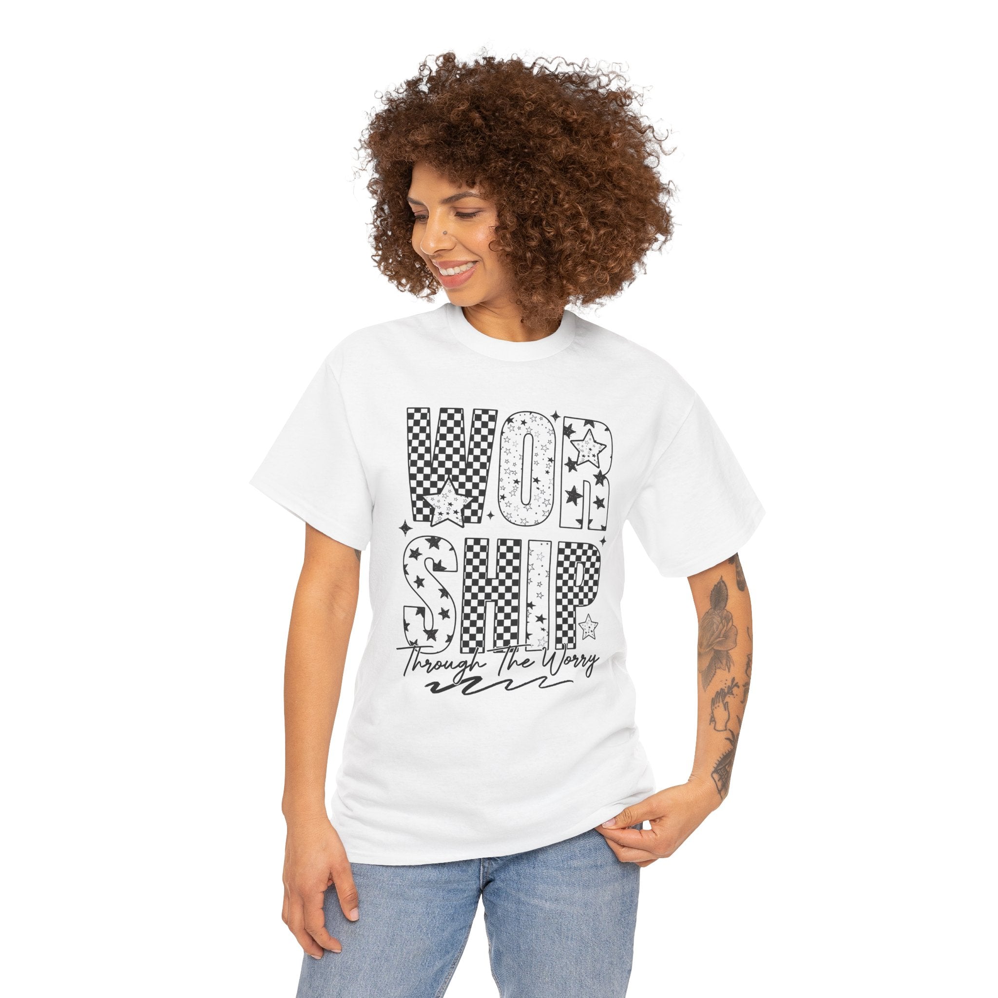 WORSHIP Through The Worry Checkerboard Unisex Cotton Tee