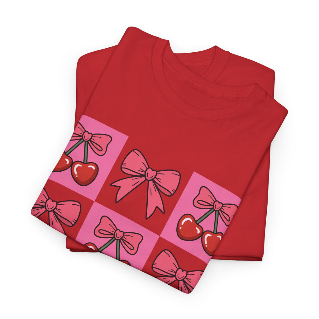 Cherry & Pink Bow Checkered Unisex Cotton Tee