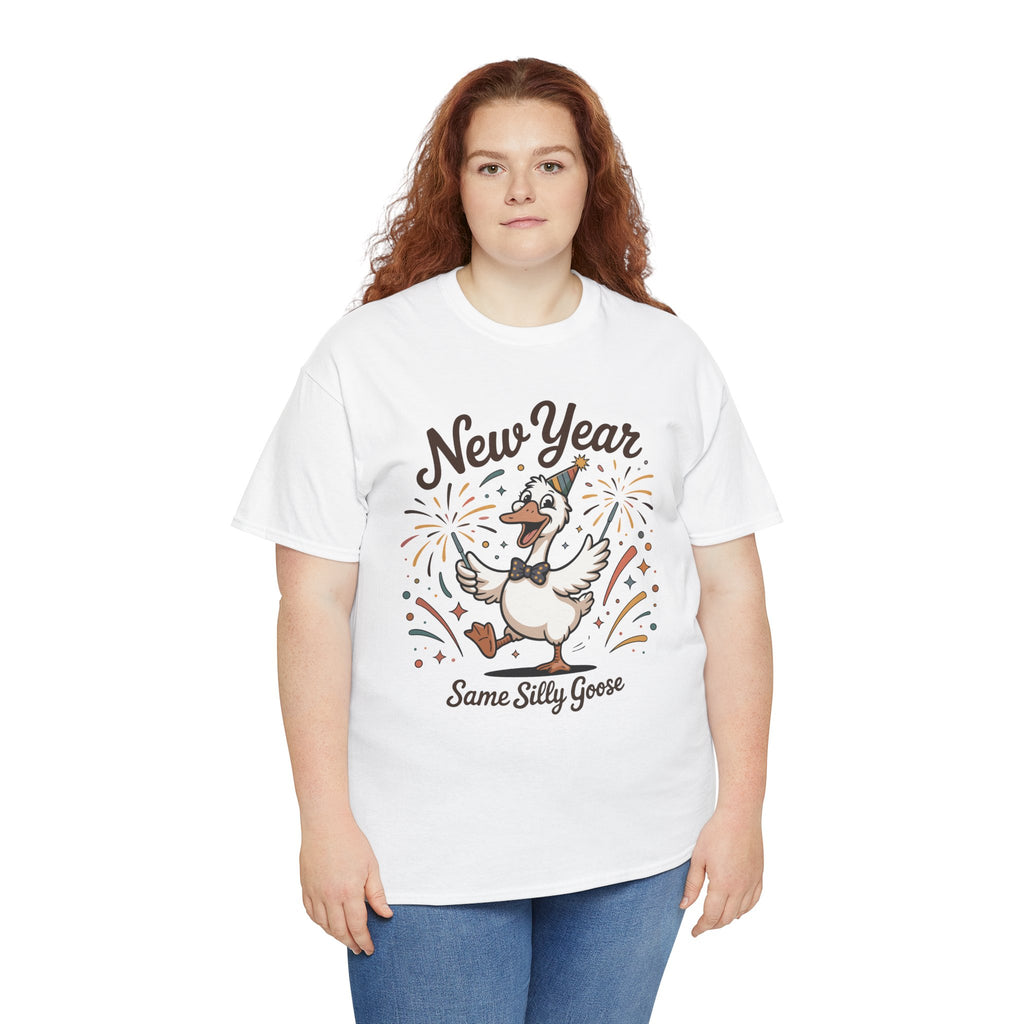 New Year Same Silly Goose T-Shirt — Party Goose Graphic Unisex Cotton Tee