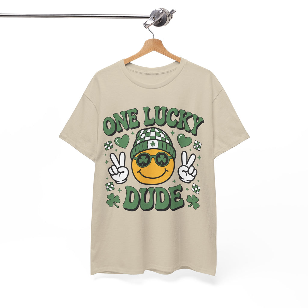 One Lucky Dude Shamrock Tee — St. Patrick's Day Smiley Unisex Cotton Tshirt