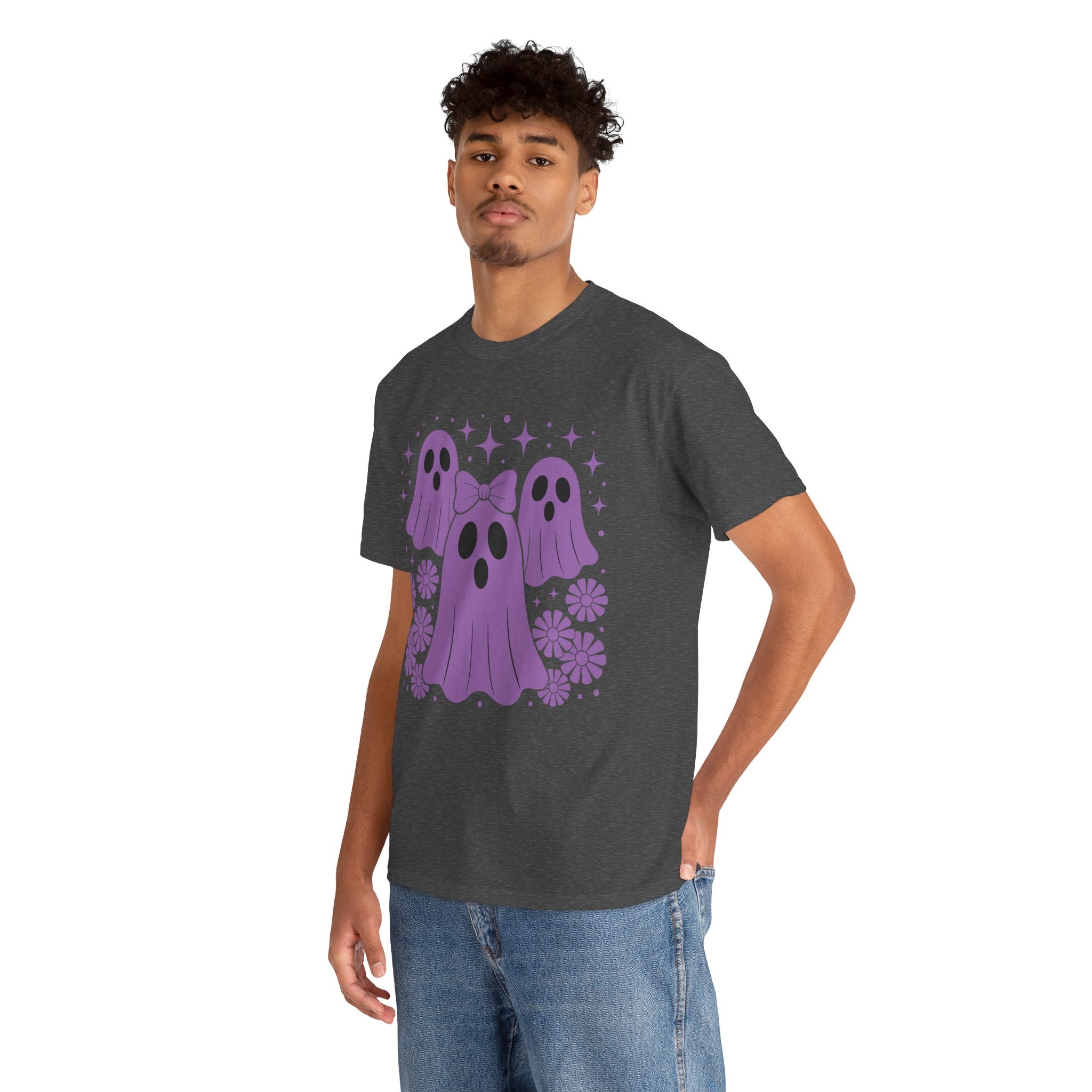 Purple Ghost Halloween Unisex Cotton Tee