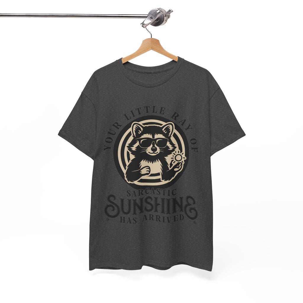 Cool Raccoon Sunglasses T-Shirt — Raccoon Holding Sun Graphic Unisex Cotton Tee