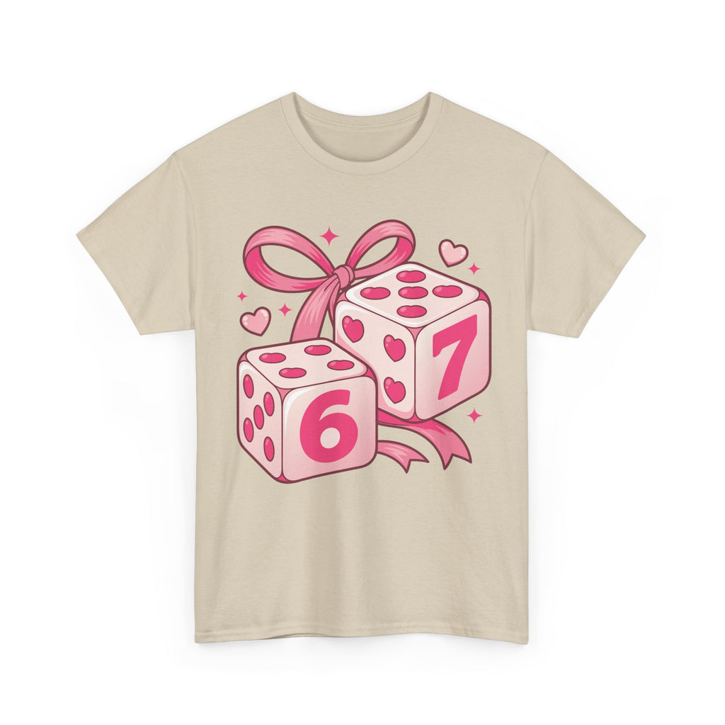 Lucky Love Dice T-Shirt — Pink Heart Dice with Bow..Unisex Cotton Tee