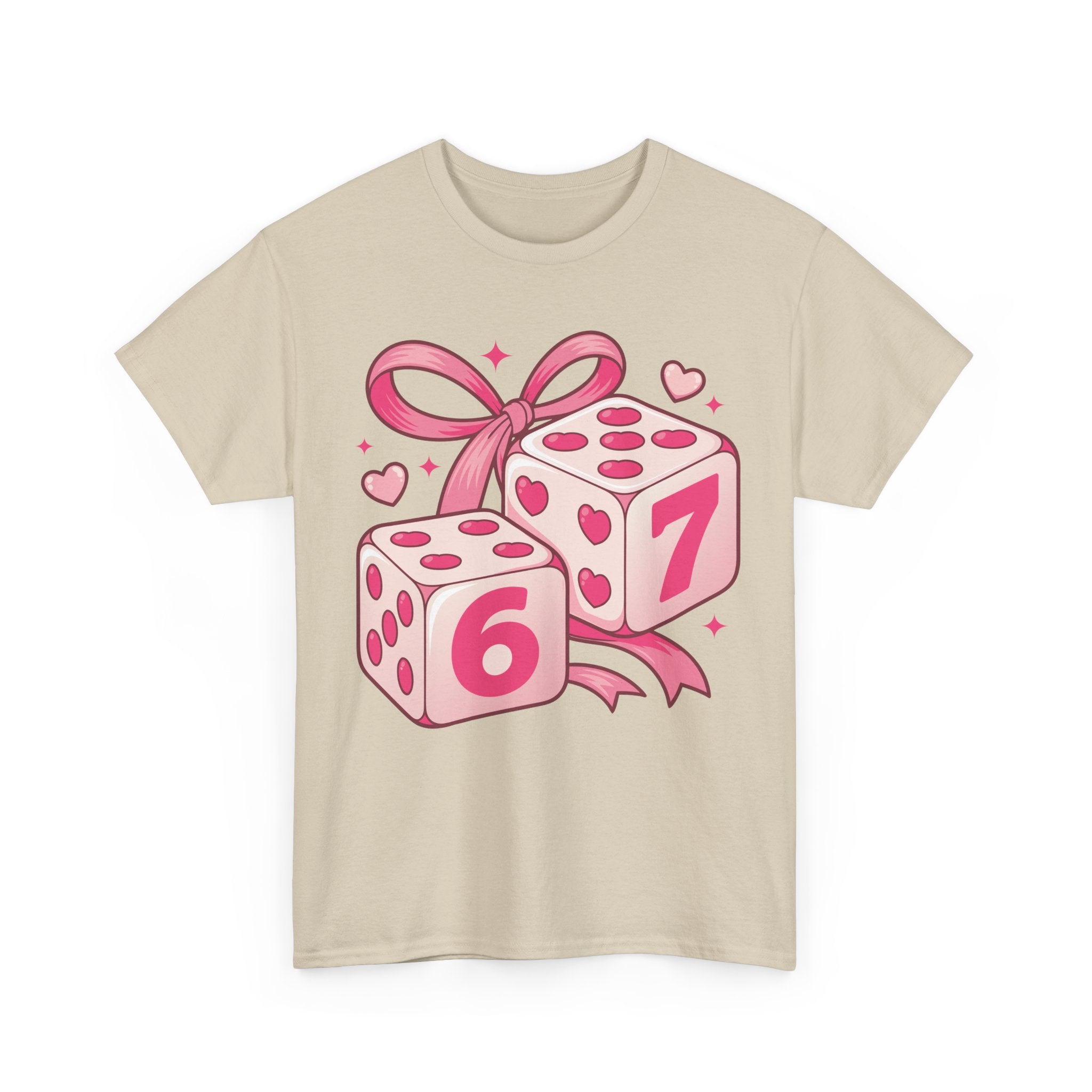 Lucky Love Dice T-Shirt — Pink Heart Dice with Bow..Unisex Cotton Tee