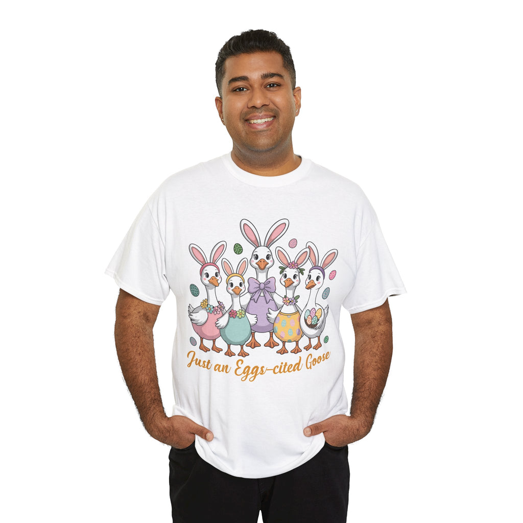 Just an Eggs-cited Goose Easter Tee — Funny Geese in Bunny Ears Unisex Cotton Tee