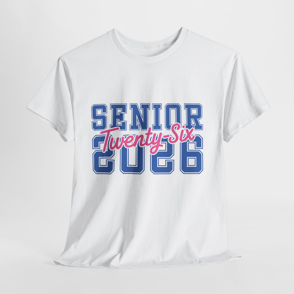 Senior 2026 Tee — Pink Varsity Block with Blue Script Overlay Unisex Cotton Tee