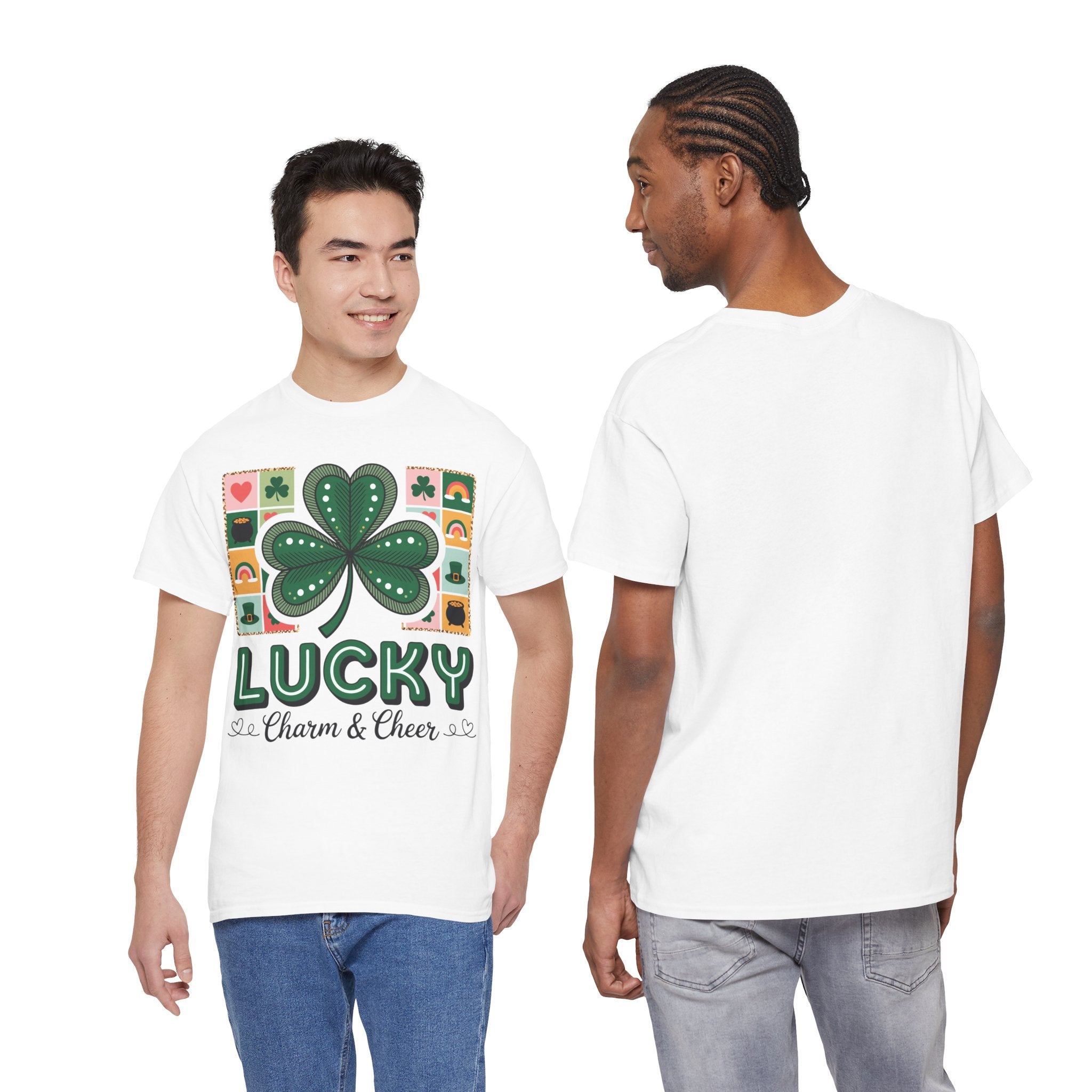 Lucky Charm & Cheer Clover Tee — Patchwork St. Patrick’s Day Unisex Cotton T-Shirt