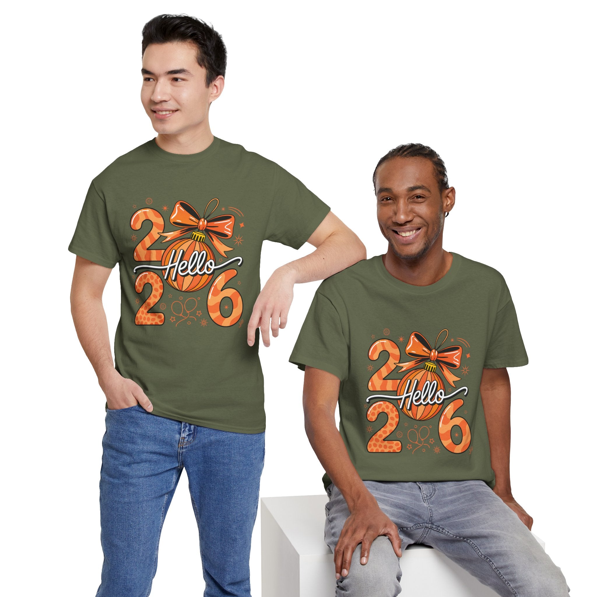 Hello 2026 Christmas Ornament Tee — Festive Orange Holiday Unisex Cotton T-Shirt