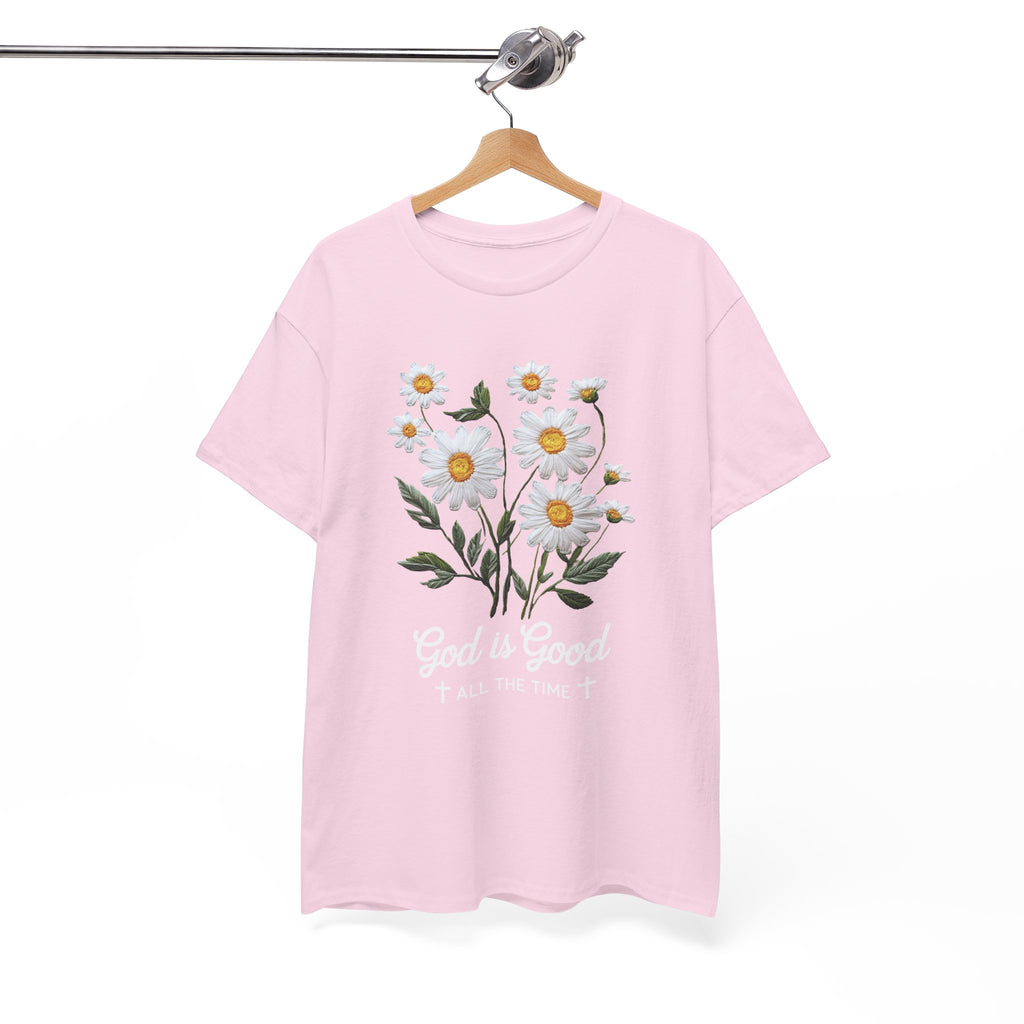 God Is Good All The Time Embroidered Daisy Unisex Cotton Tee