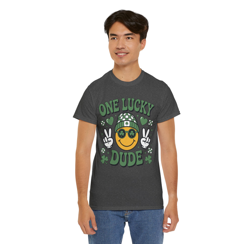 One Lucky Dude Shamrock Tee — St. Patrick's Day Smiley Unisex Cotton Tshirt