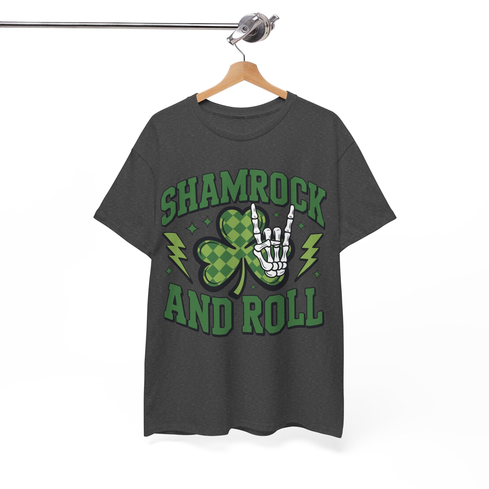 Shamrock and Roll Tee — Skeleton Hand & Lightning St. Patrick’s Rock Unisex Cotton Shirt