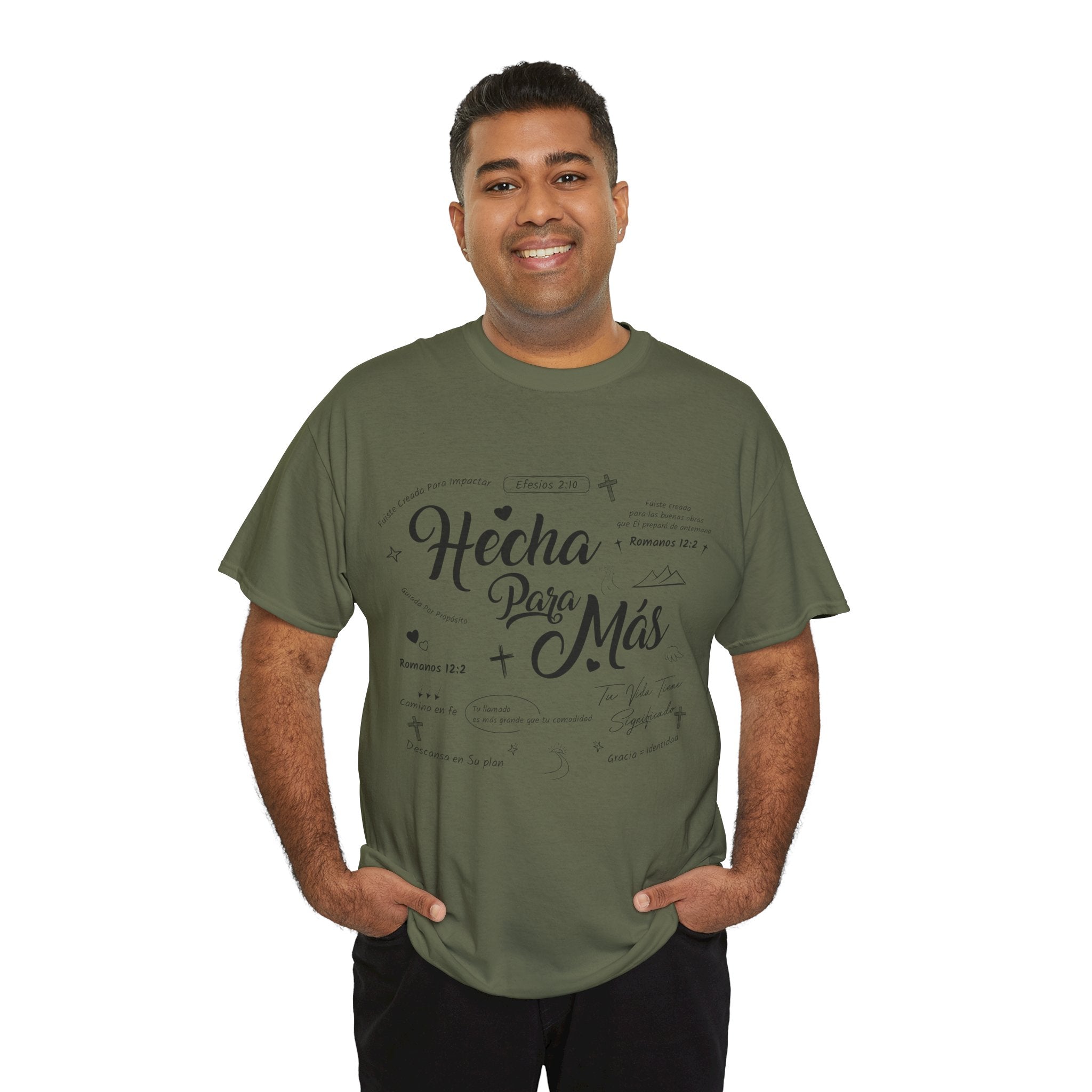 Hecha Para Más Christian T‑Shirt — Spanish Faith Typography Unisex Cotton Tee