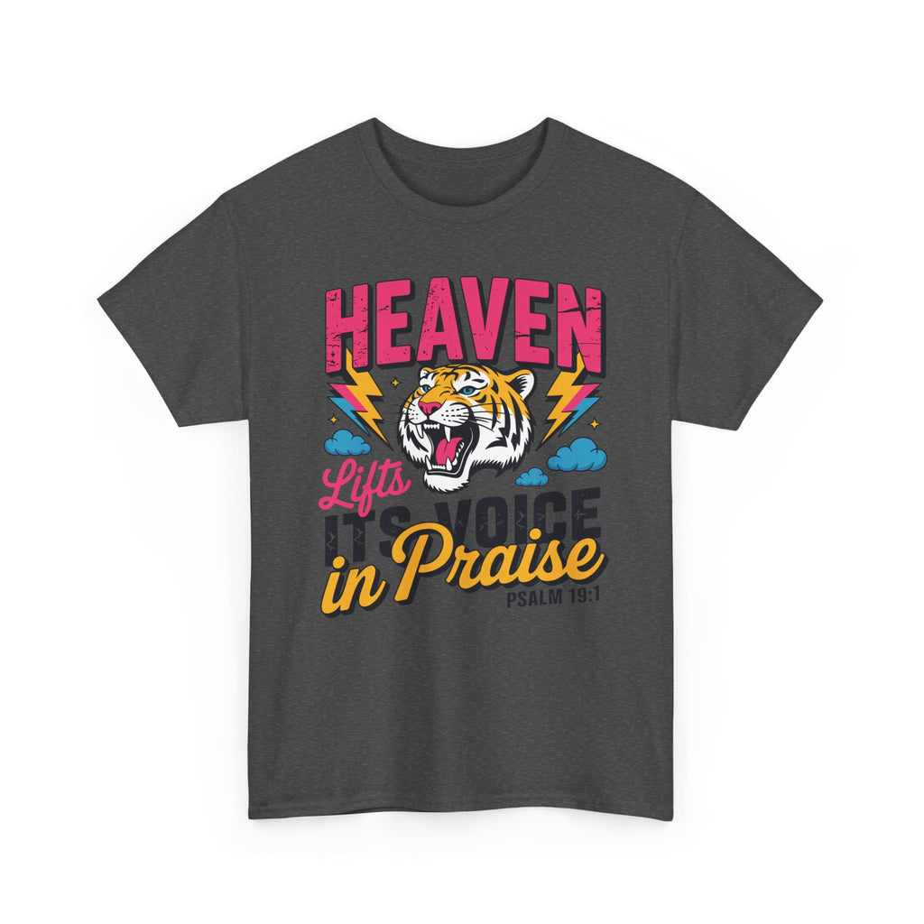 Psalm 19:1 Tiger Praise T-Shirt — Bold Christian Roaring Tiger Graphic.Unisex Cotton Tee