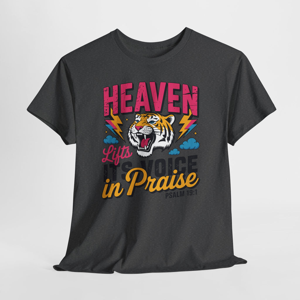 Psalm 19:1 Tiger Praise T-Shirt — Bold Christian Roaring Tiger Graphic.Unisex Cotton Tee
