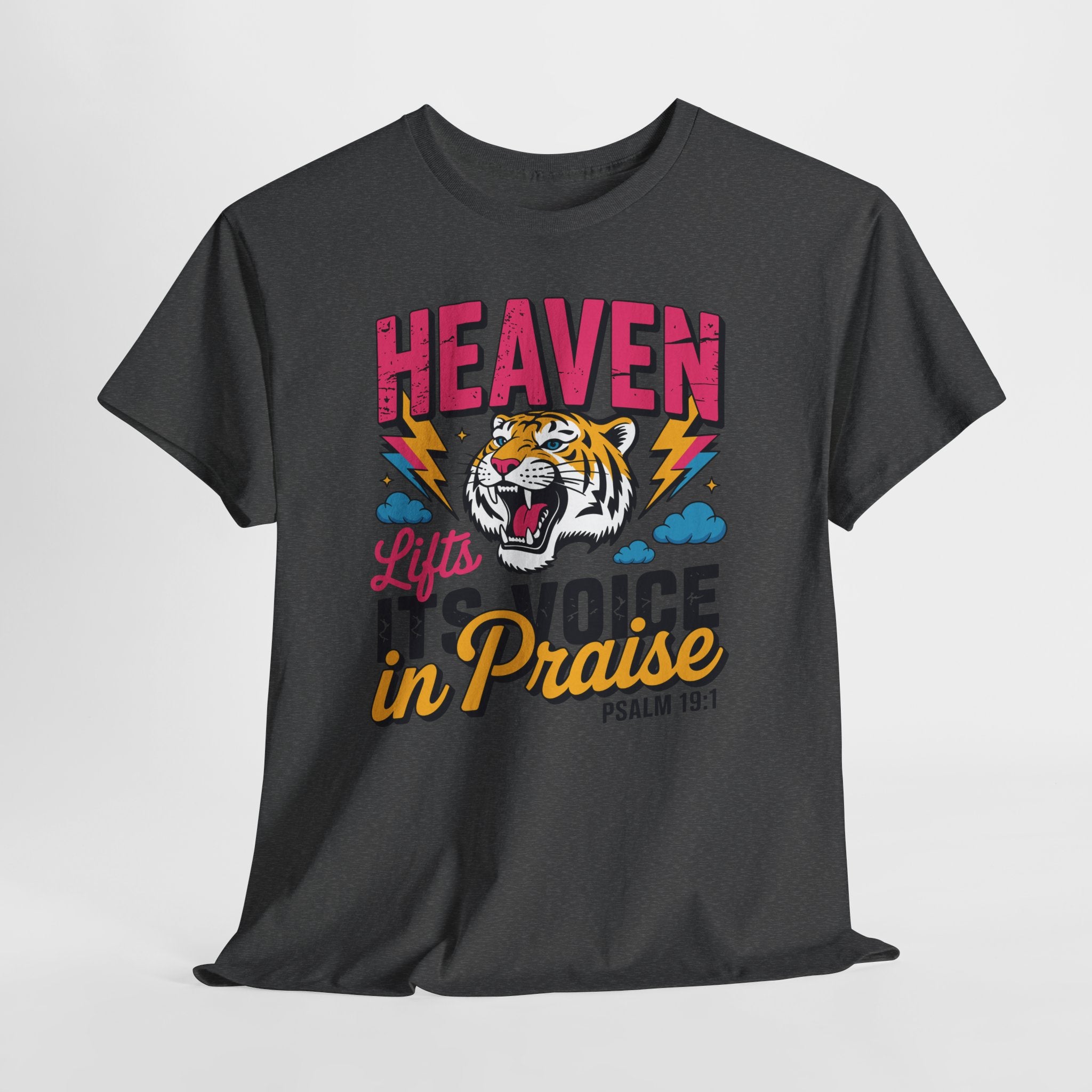 Psalm 19:1 Tiger Praise T-Shirt — Bold Christian Roaring Tiger Graphic.Unisex Cotton Tee