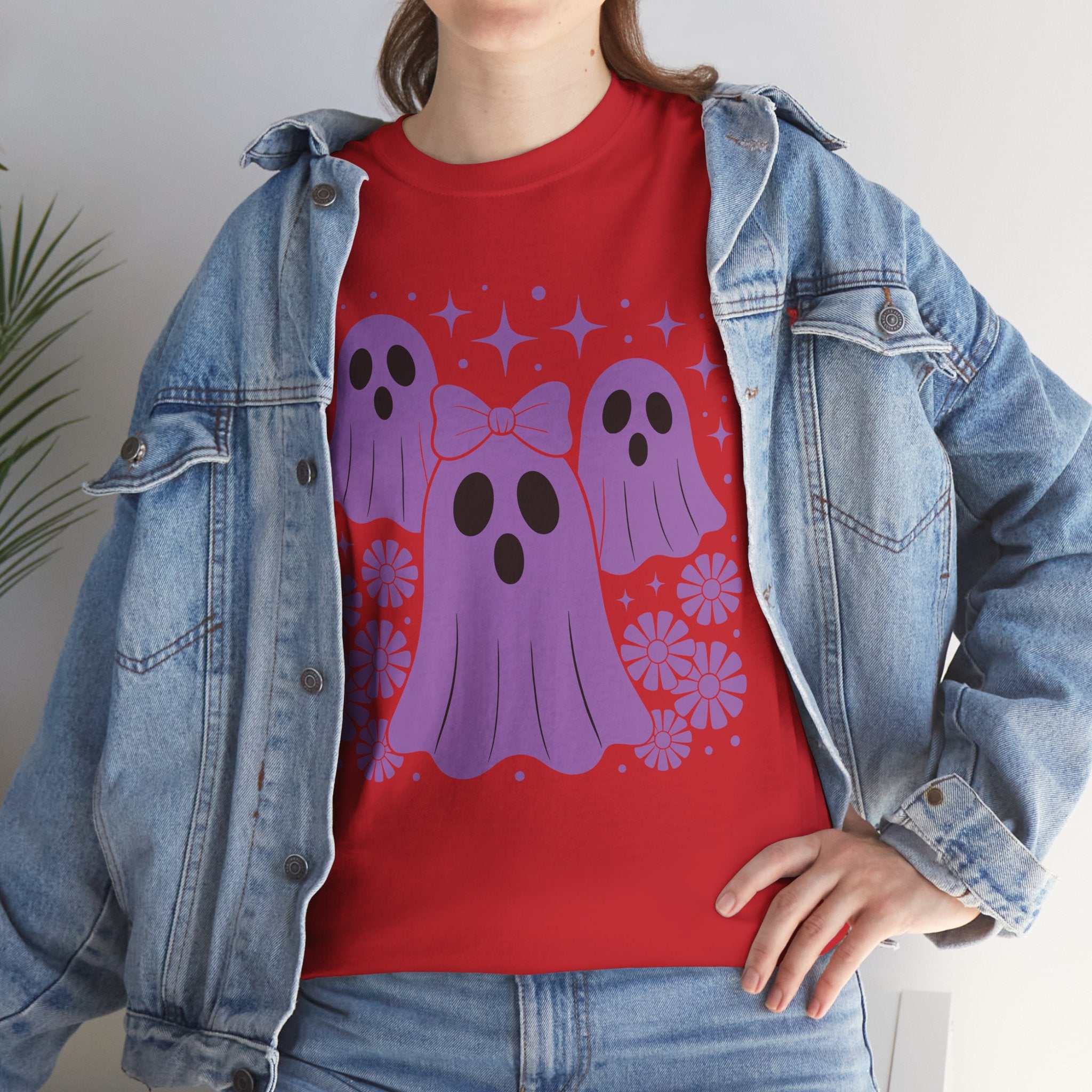 Purple Ghost Halloween Unisex Cotton Tee