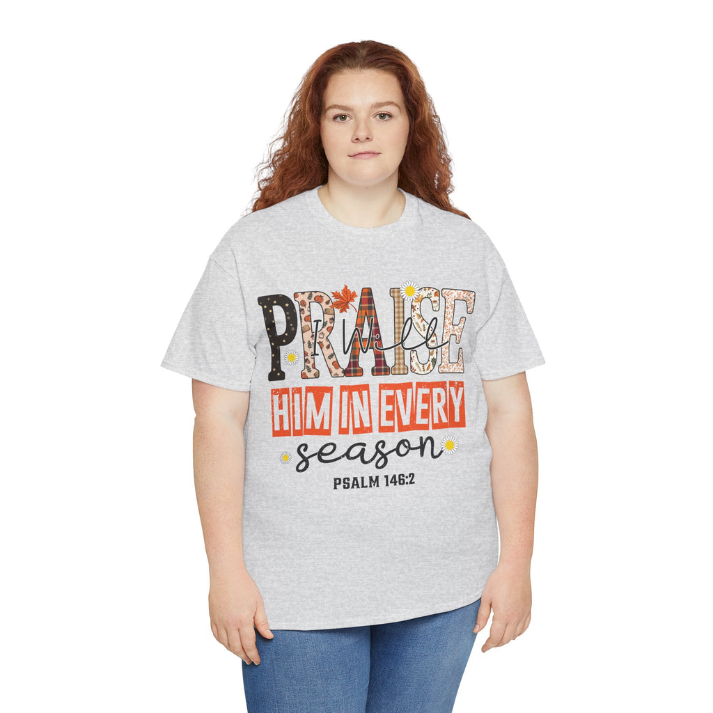 Praise Him In Every Tee — Fall Daisies & Leaf Floral Graphic Unisex Cotton T-Shirt