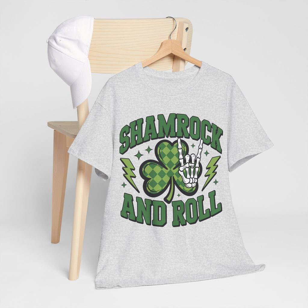 Shamrock and Roll Tee — Skeleton Hand & Lightning St. Patrick’s Rock Unisex Cotton Shirt