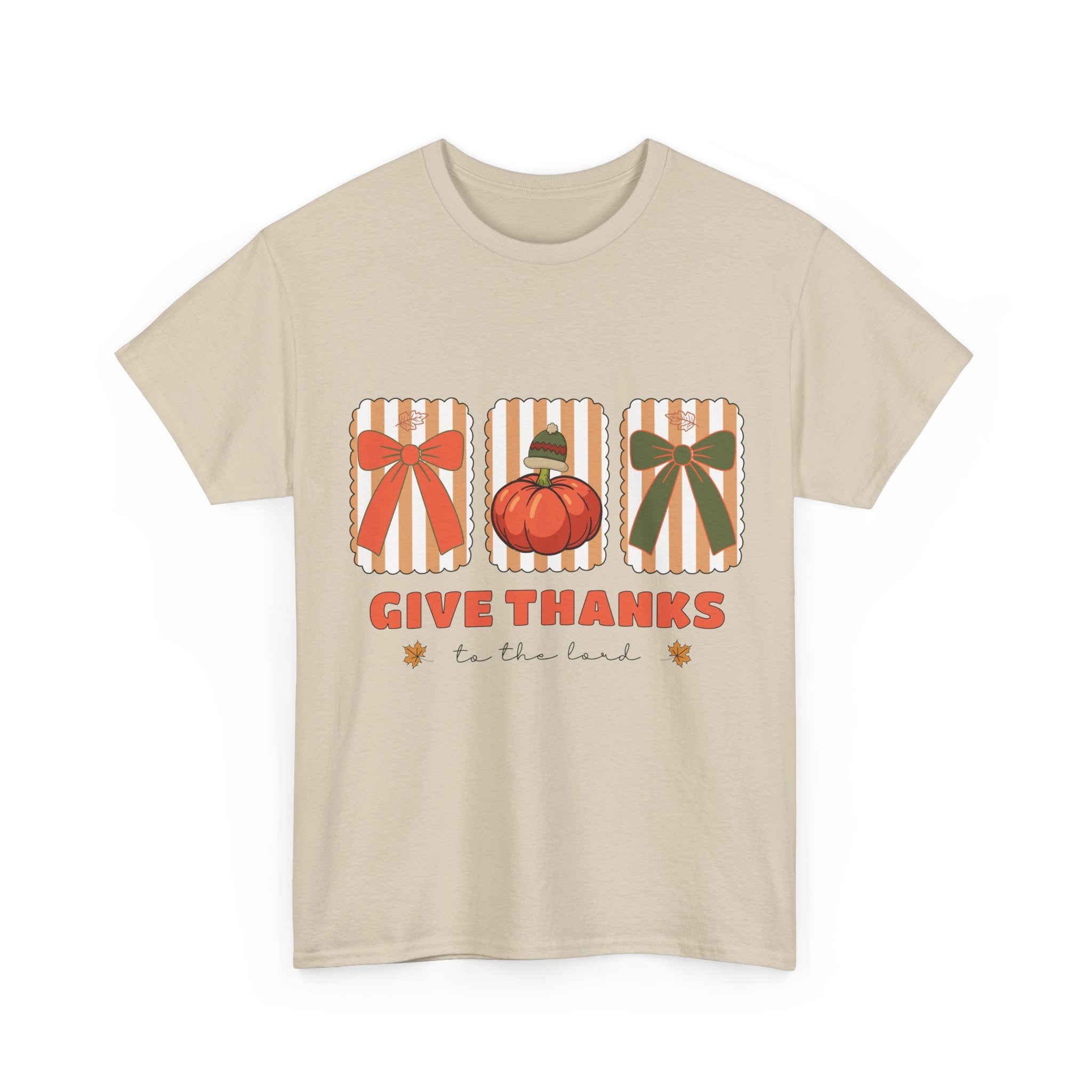Give Thanks Thanksgiving T-Shirt — Pumpkin with Hat & Bows Unisex Cotton Tee