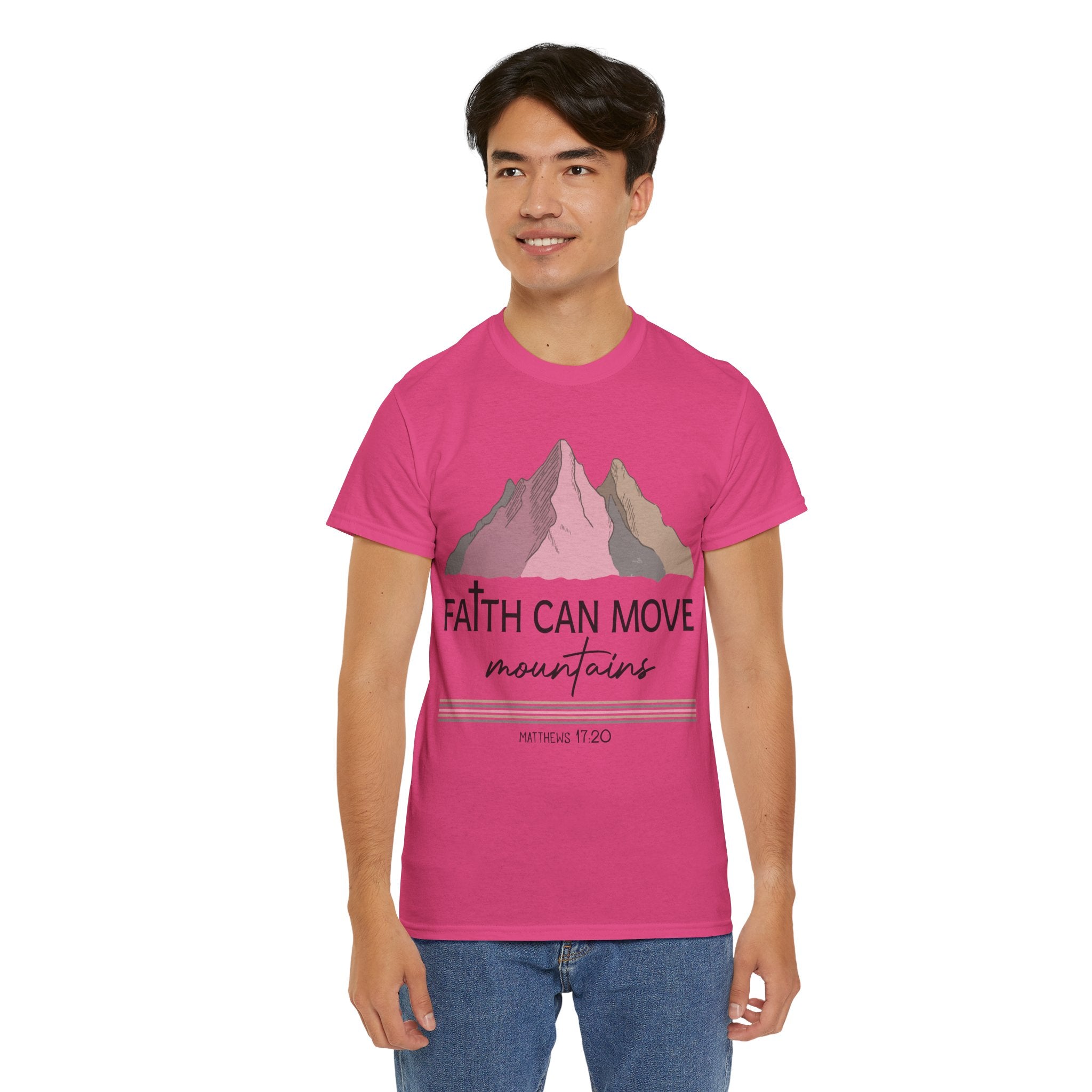 Faith Can Move Mountains Mountain Tee — Pastel Inspirational Christian Unisex Cotton T-Shirt