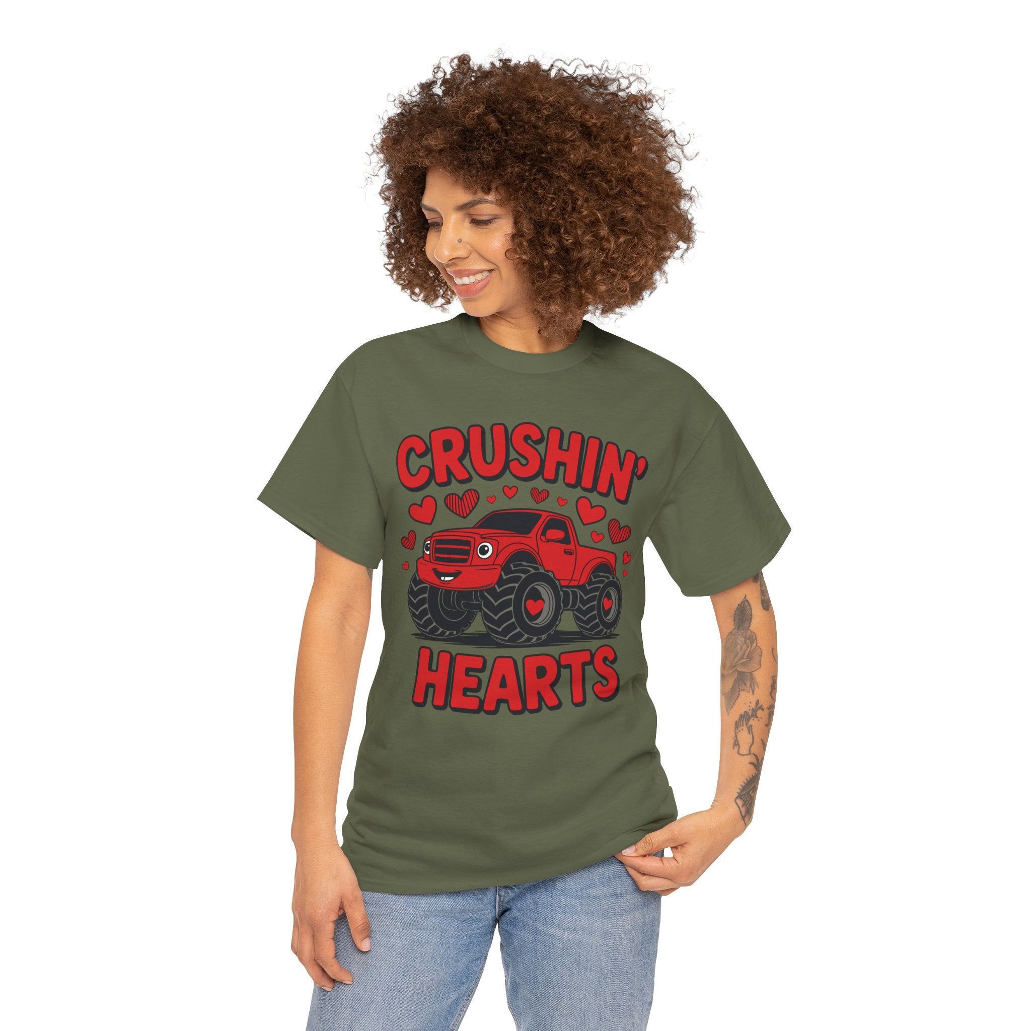 Crushin’ Hearts Valentine Monster Truck Unisex Cotton Tee