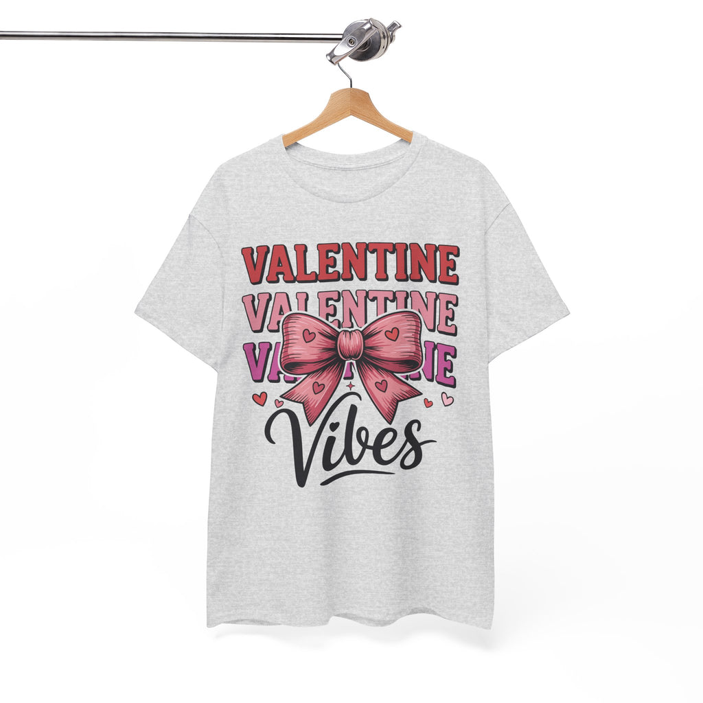 Valentine Vibes T-Shirt — Pink Bow Heart Graphic Unisex Cotton Tee