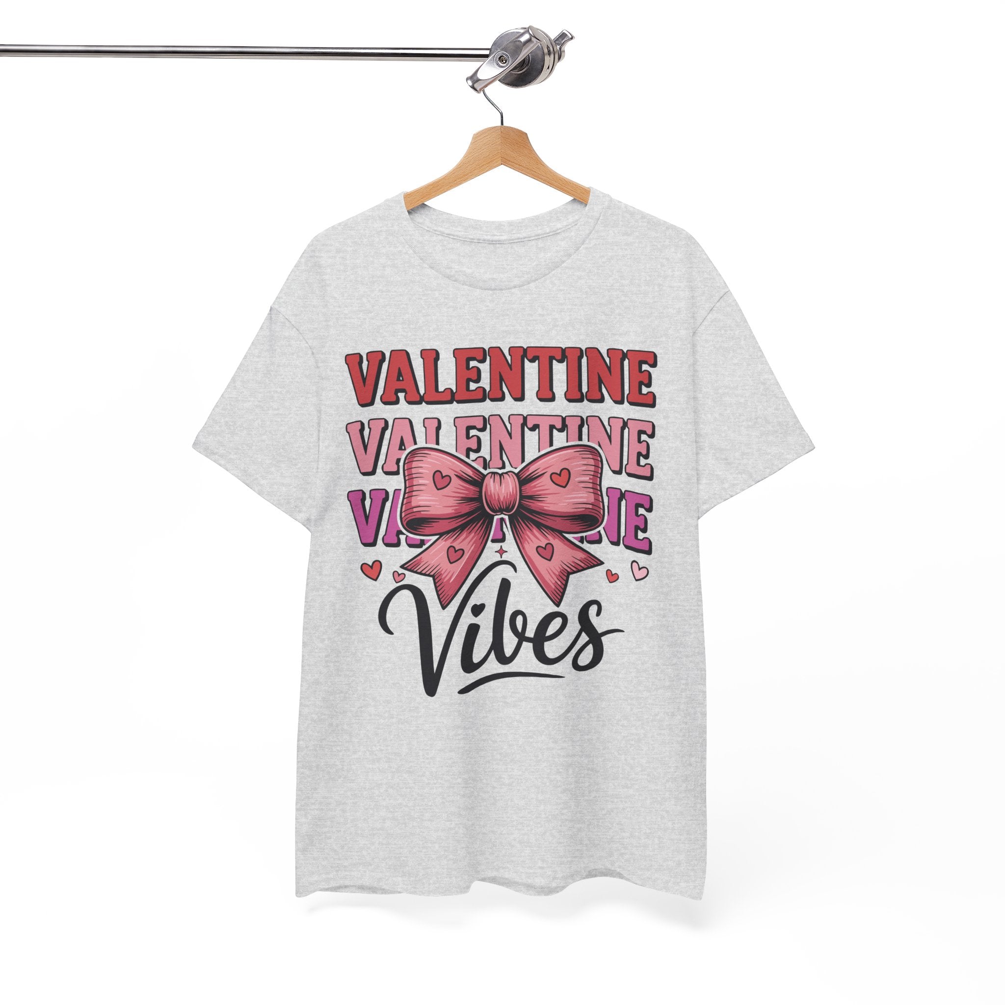 Valentine Vibes T-Shirt — Pink Bow Heart Graphic Unisex Cotton Tee