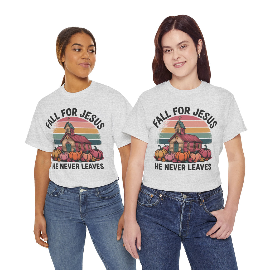 Jesus Leopard Print Fall T-Shirt — Pumpkins, Leaves & Floral Faith Unisex Cotton Tee