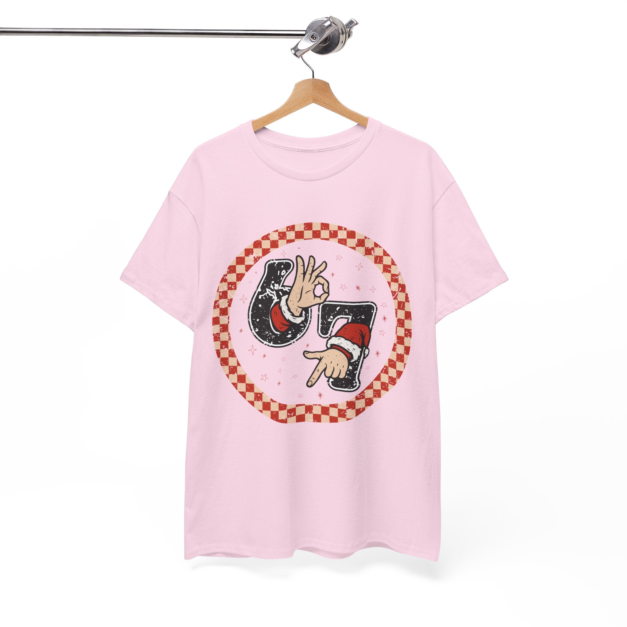 Retro Christmas Tee — Santa '67' & 'Y'all' Red Checkered Graphic.Unisex Cotton Tee