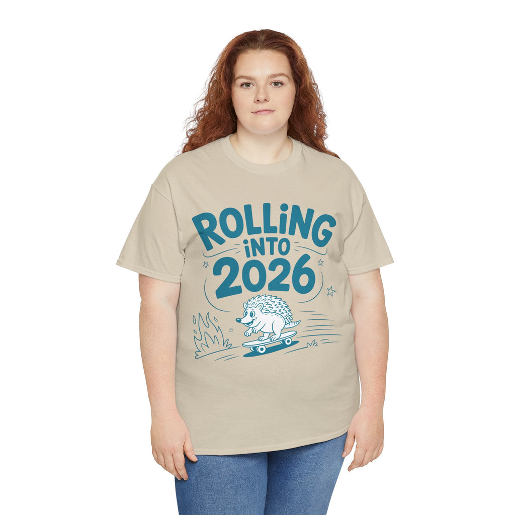 Rolling Into 2026 Hedgehog Skateboard Unisex Cotton Tee