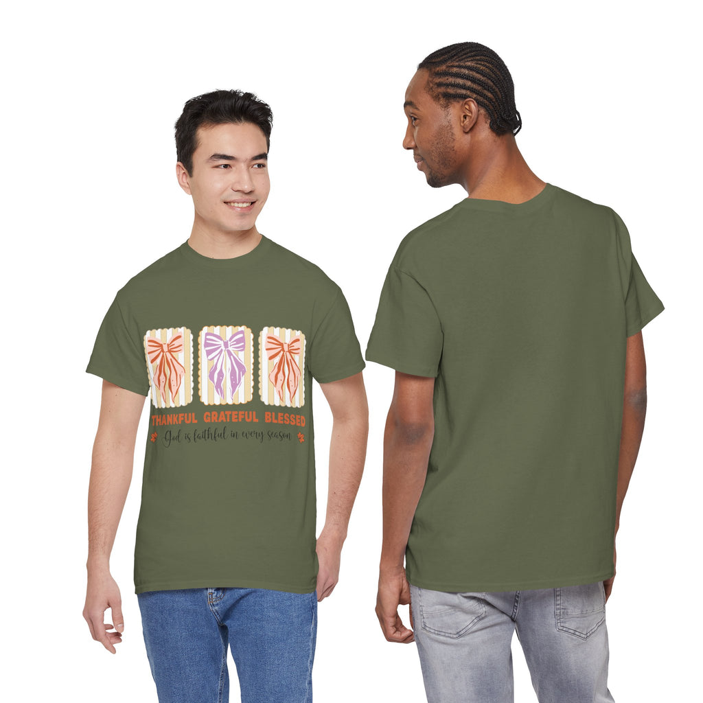 Thankful Grateful Blessed Fall Tee — God Is Faithful Pastel Bows..Unisex Cotton Tee