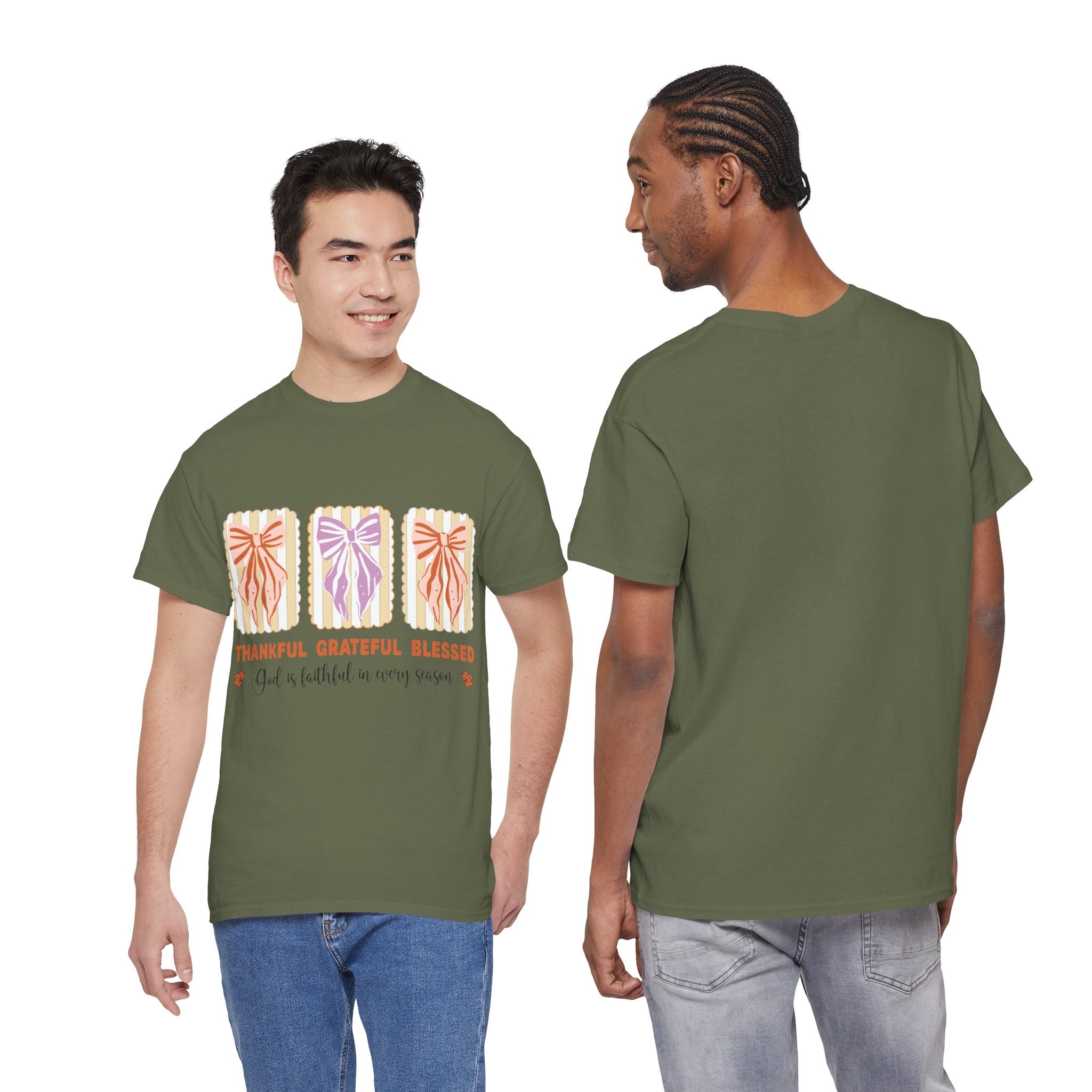 Thankful Grateful Blessed Fall Tee — God Is Faithful Pastel Bows..Unisex Cotton Tee