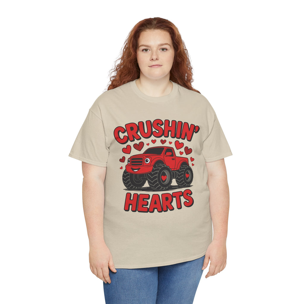 Crushin’ Hearts Valentine Monster Truck Unisex Cotton Tee