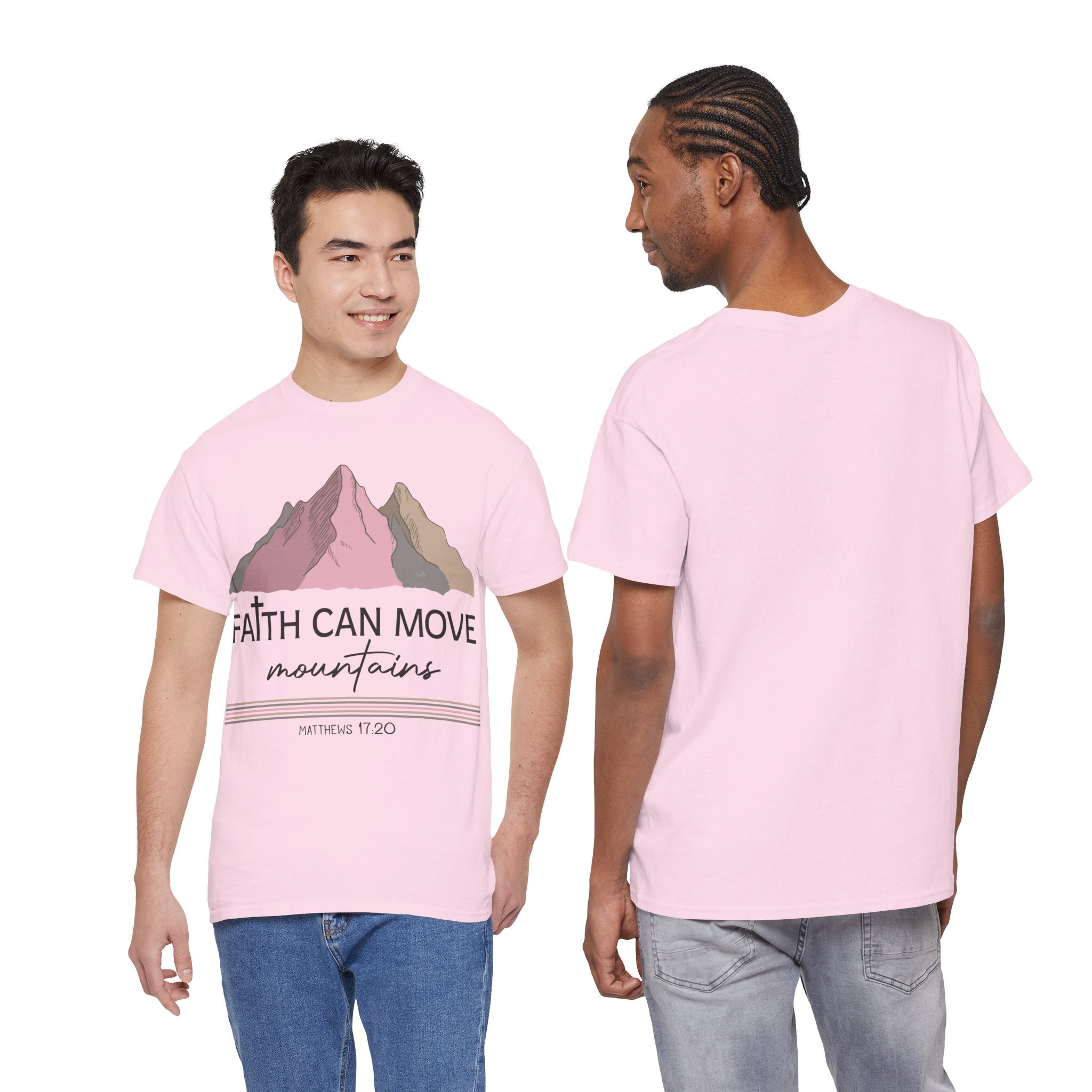 Faith Can Move Mountains Mountain Tee — Pastel Inspirational Christian Unisex Cotton T-Shirt