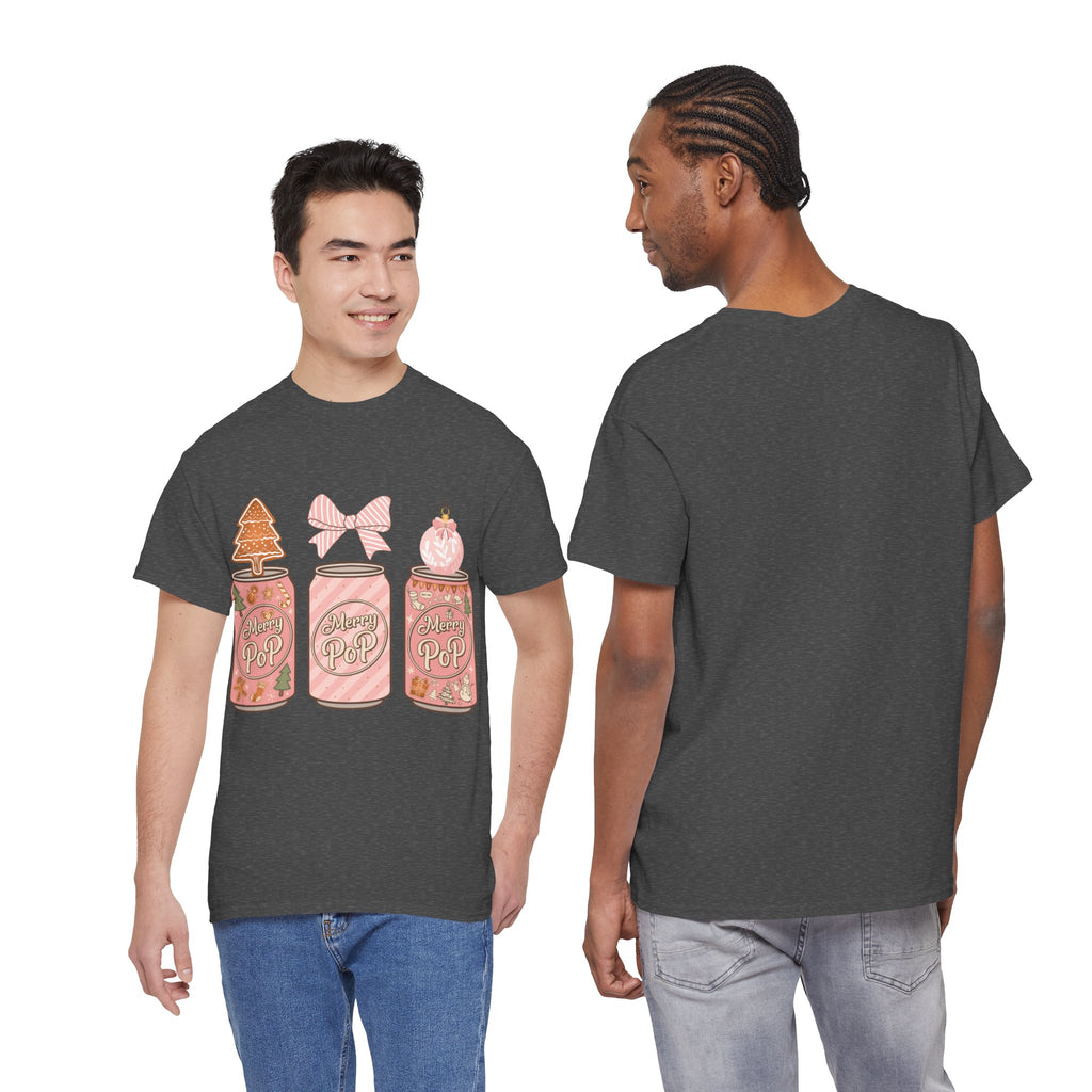 Merry Pop Christmas Soda Can Tee — Pastel Holiday Graphic Unisex Cotton T-Shirt