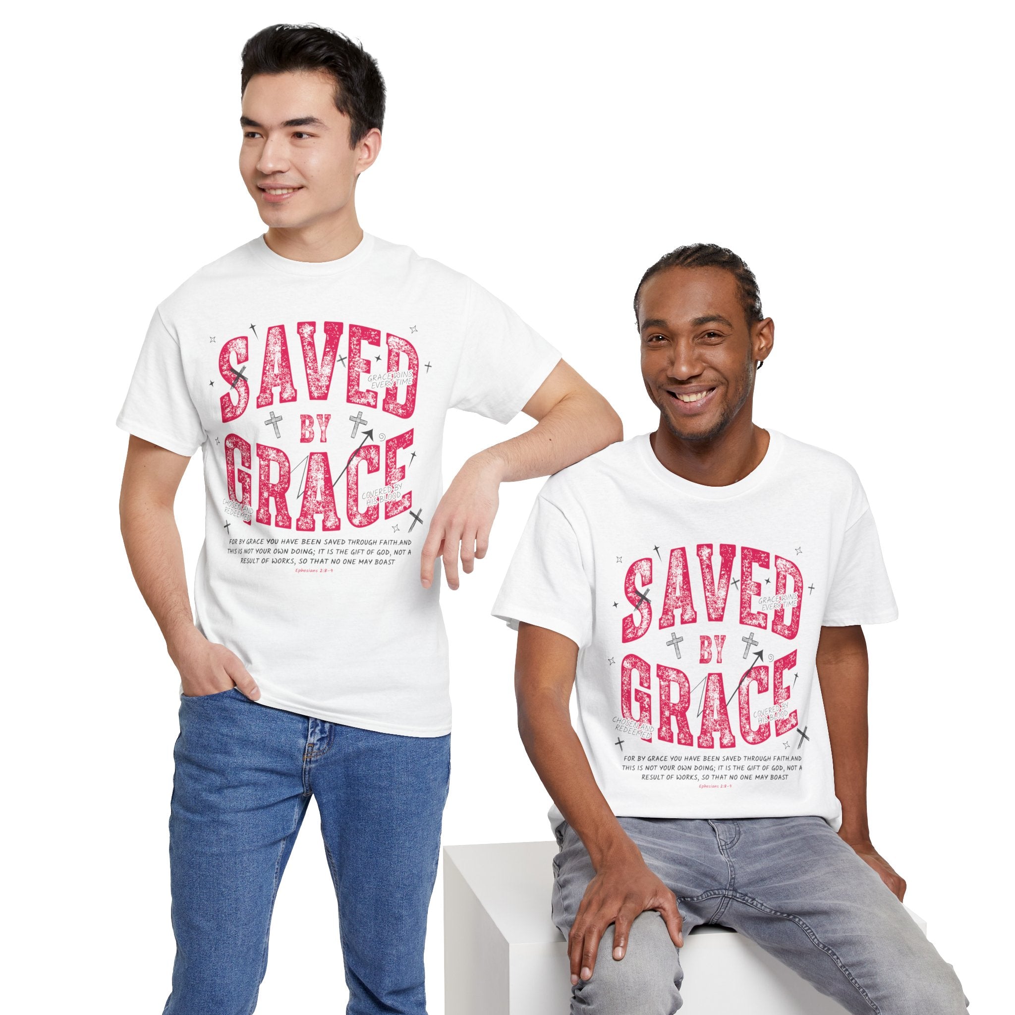 Saved by Grace Ephesians 2:8-9 Unisex Cotton T-Shirt
