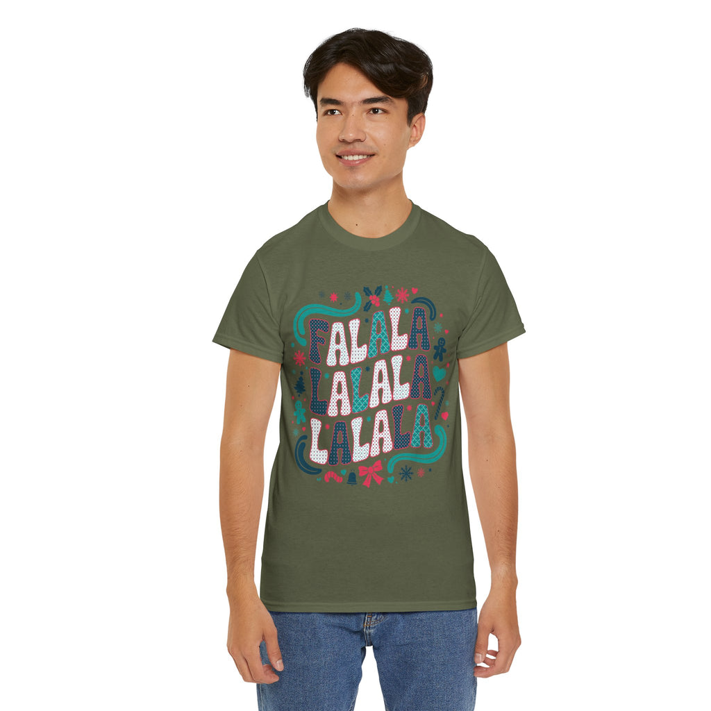 Fa La La La La Christmas T-Shirt — Festive Candy Cane & Gingerbread Holiday Unisex Cotton Tee