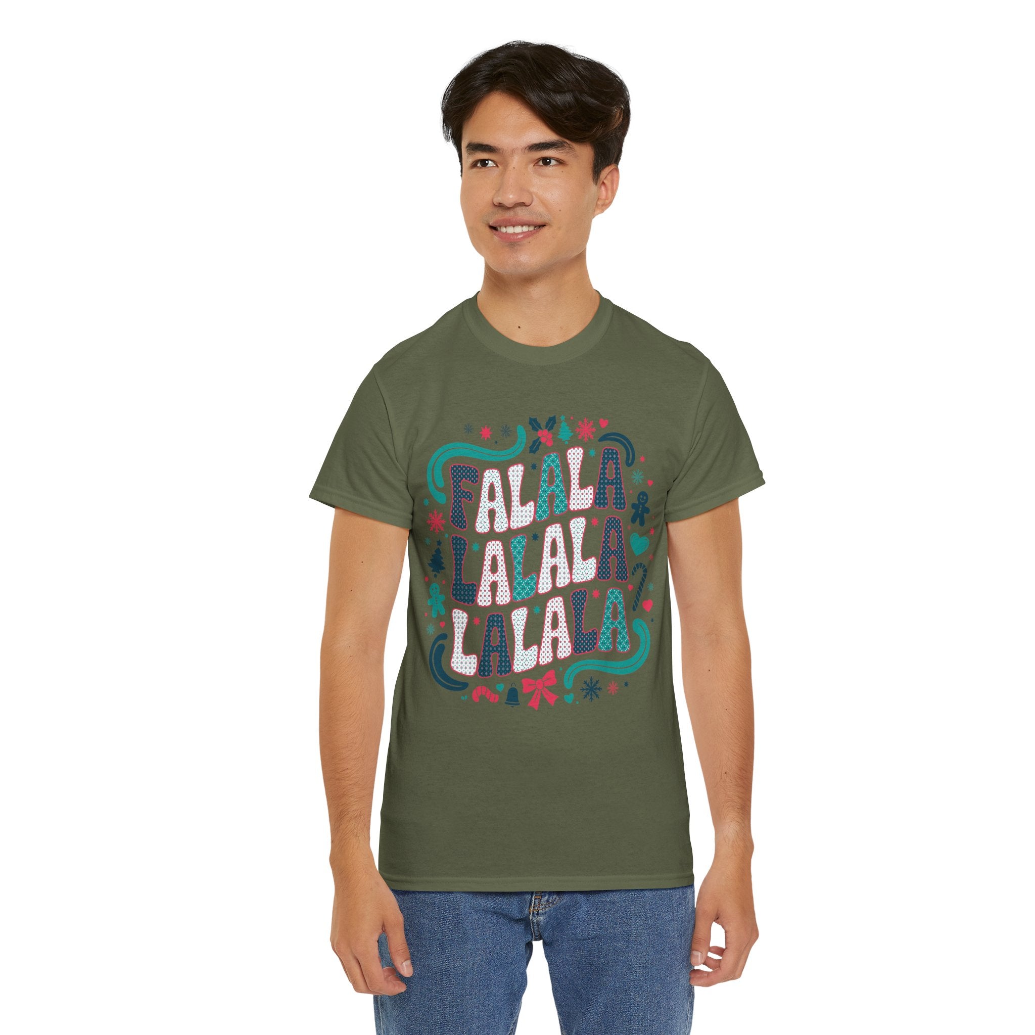 Fa La La La La Christmas T-Shirt — Festive Candy Cane & Gingerbread Holiday Unisex Cotton Tee