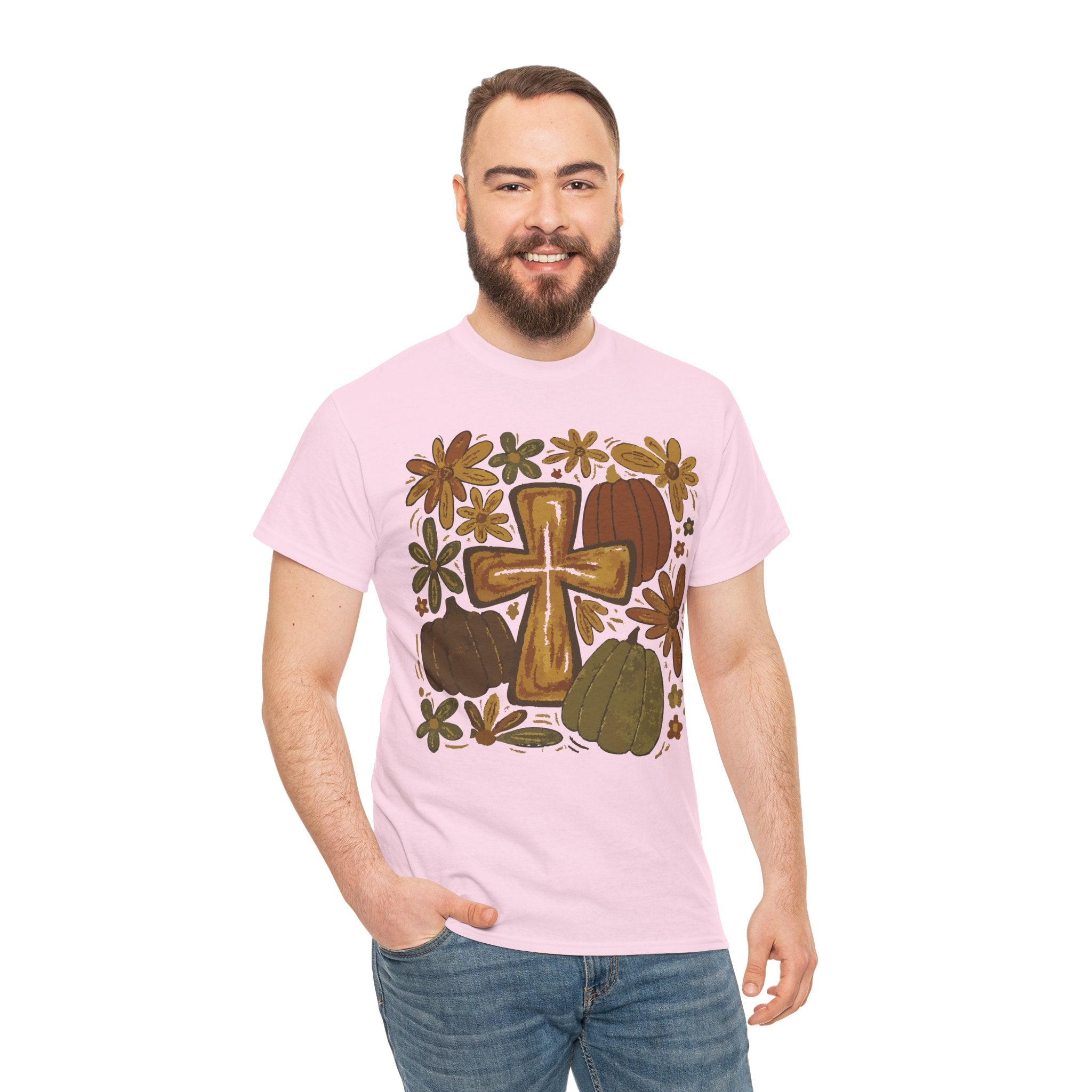 Autumn Cross Tee — Rustic Pumpkin & Fall Floral Christian Unisaex Cotton T-Shirt