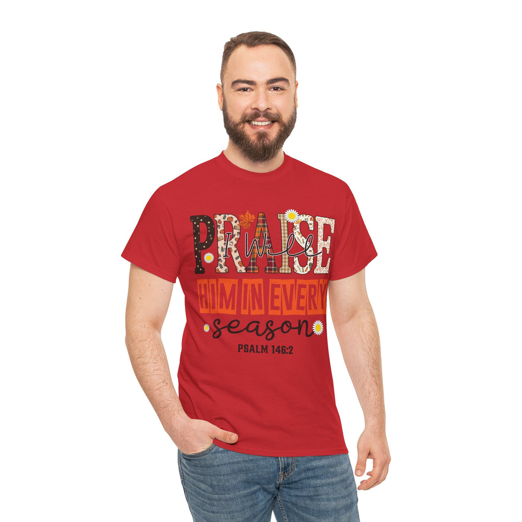 Praise Him In Every Tee — Fall Daisies & Leaf Floral Graphic Unisex Cotton T-Shirt