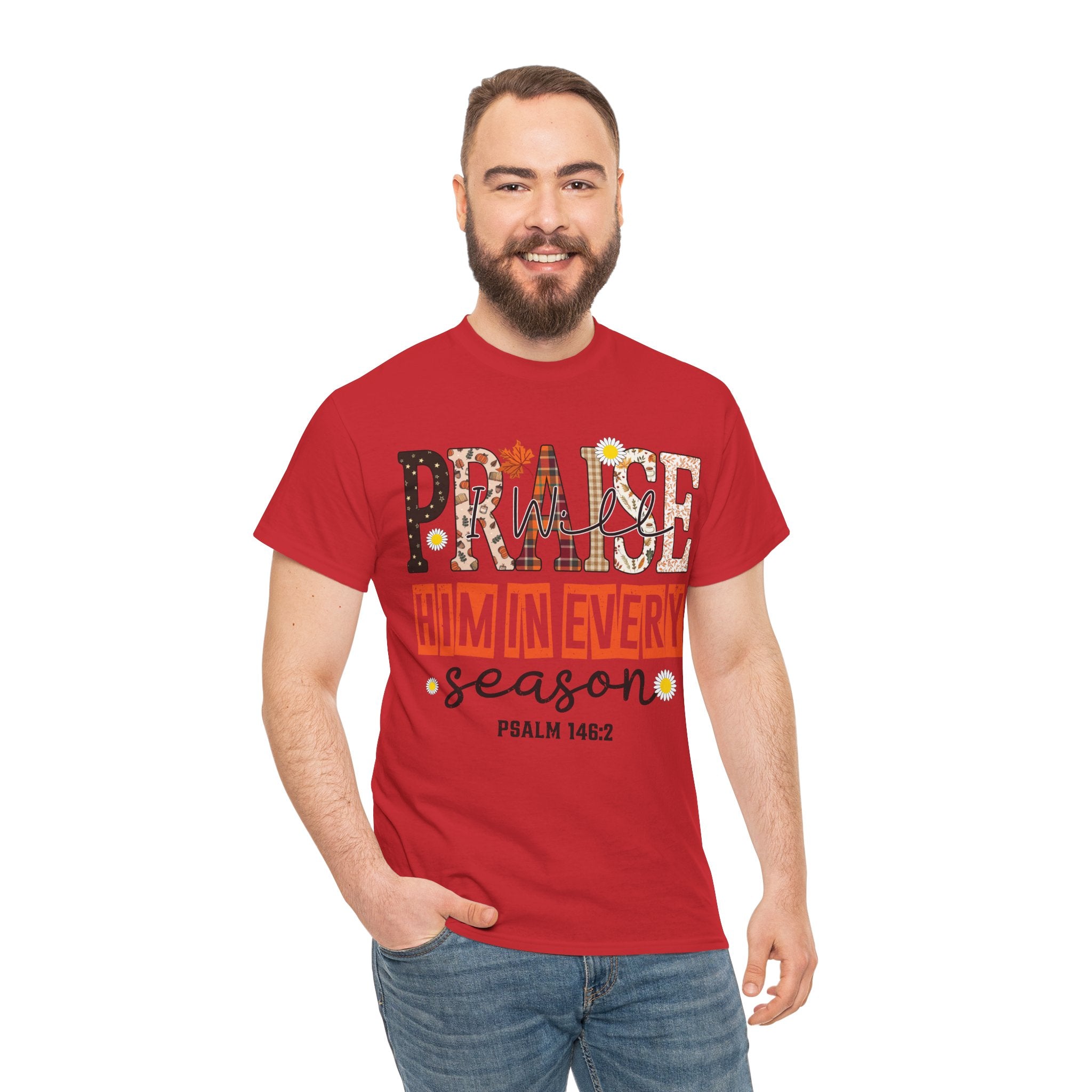 Praise Him In Every Tee — Fall Daisies & Leaf Floral Graphic Unisex Cotton T-Shirt