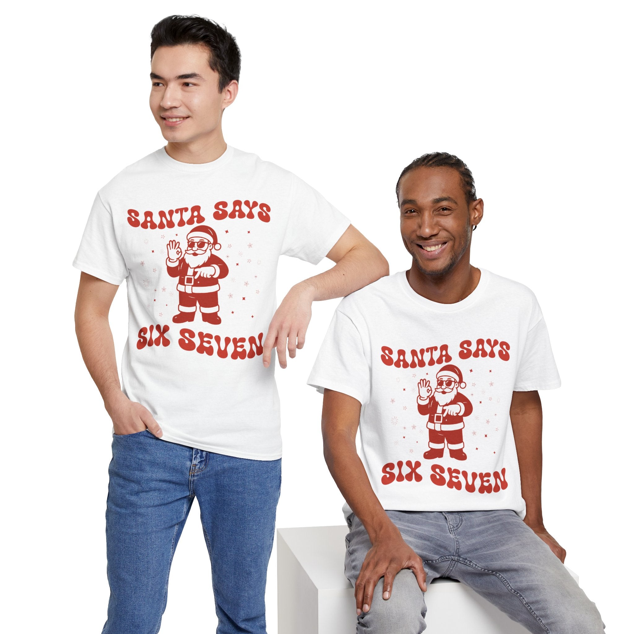 Retro 'Santa Says Six Seven' Christmas Unisex Cotton Tee