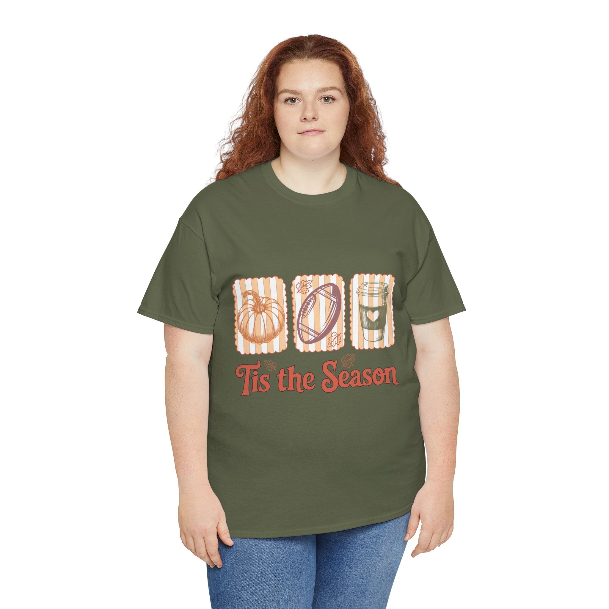 Tis the Season Pumpkin, Football & Coffee Fall Unisex Cotton T-Shirt