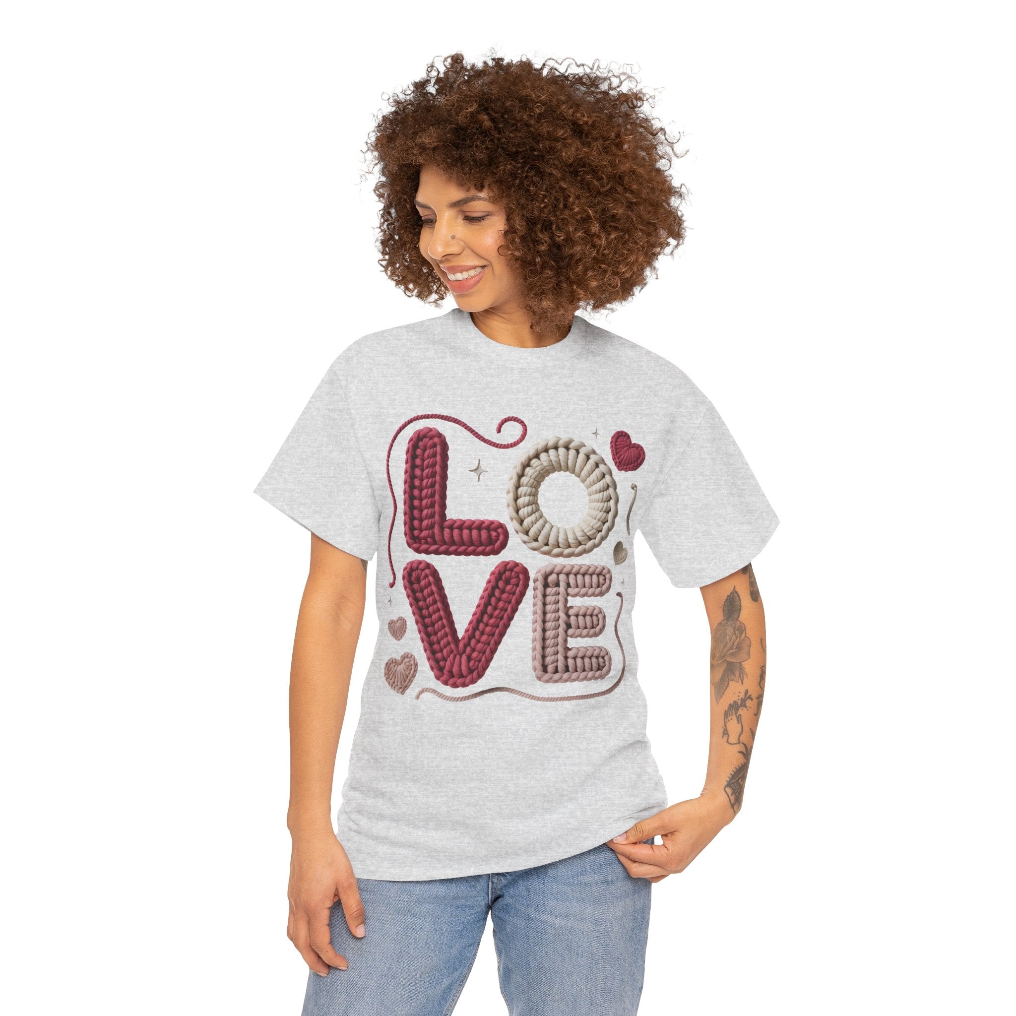 LOVE Faux Yarn Heart Unisex Cotton Tee