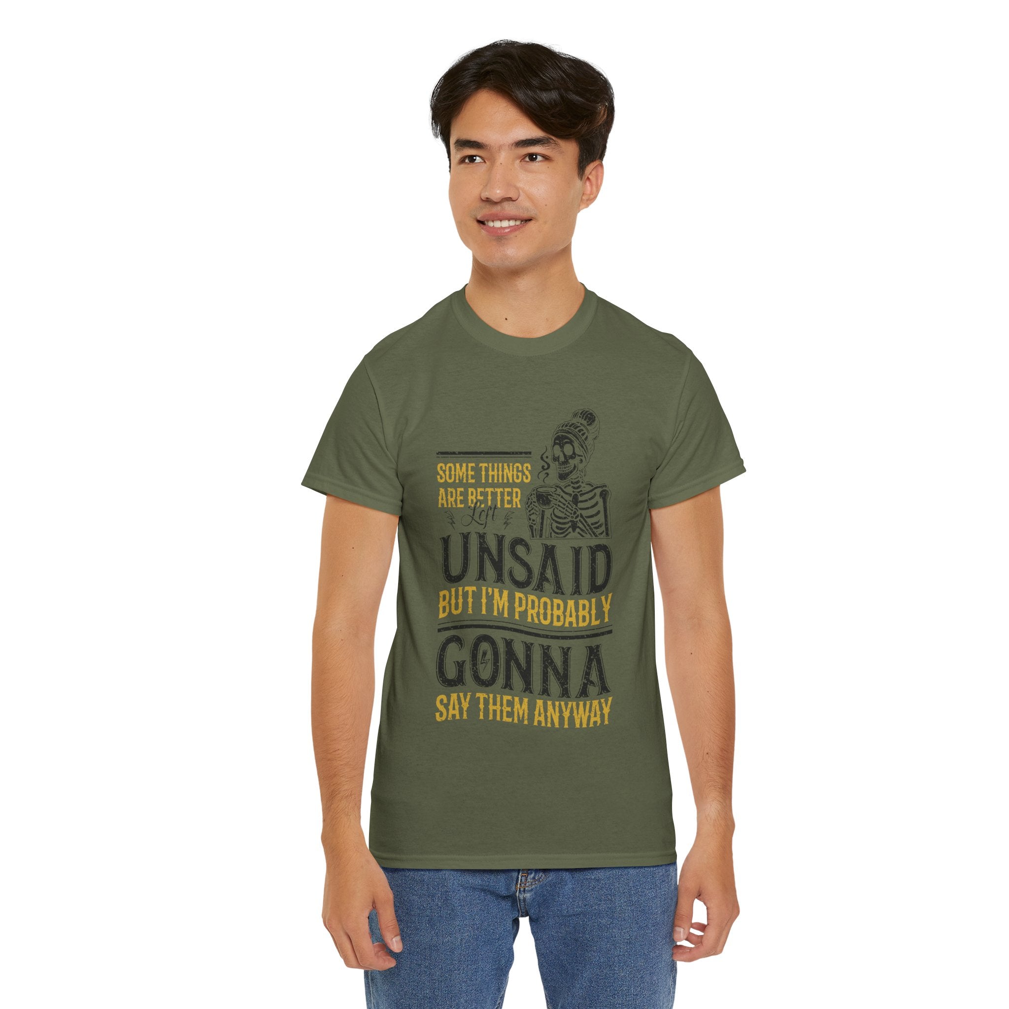 Distressed Yellow "Some Things Are Better Left Unsaid"Unisex Cotton Tee