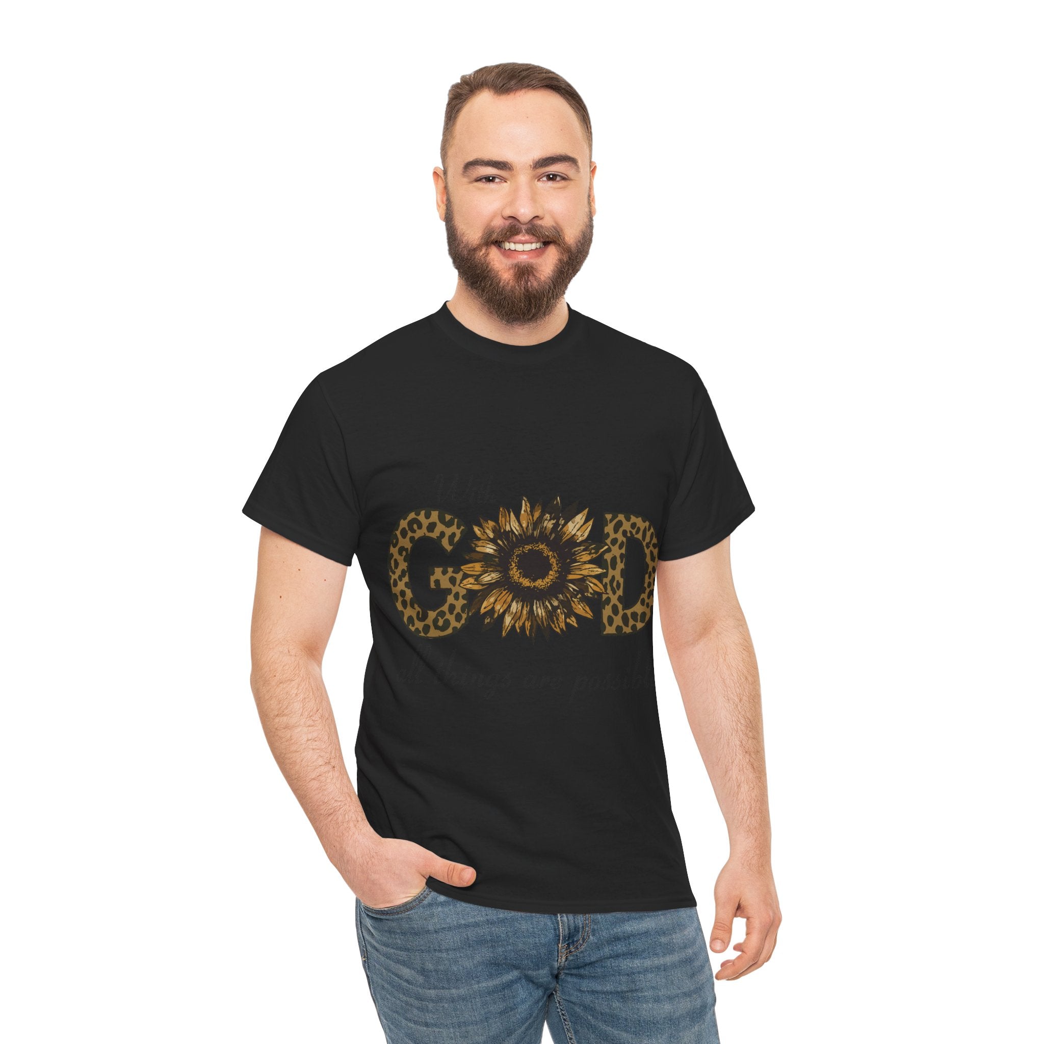 GOD Leopard Print Sunflower Unisex Cotton Tee