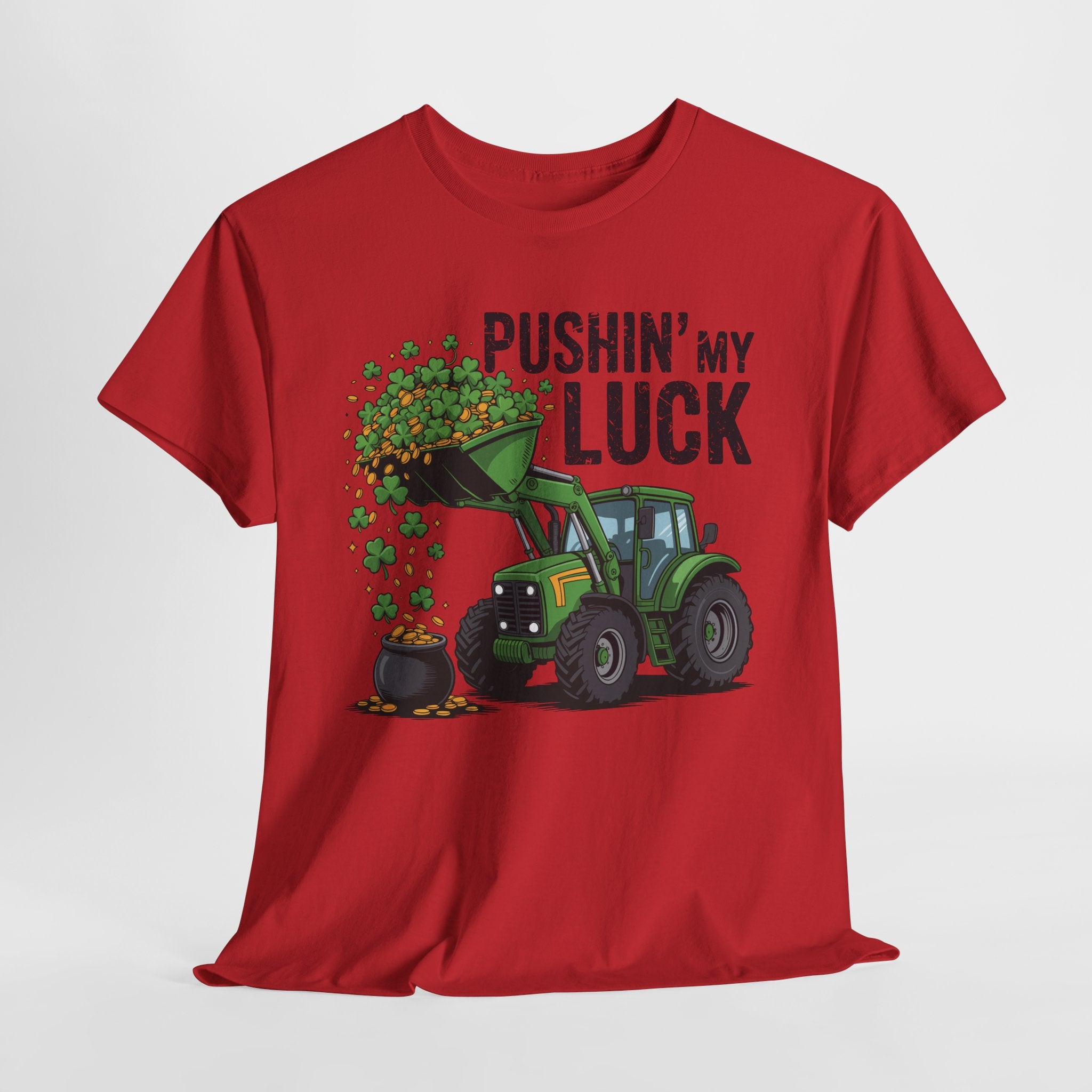 Pushin' My Luck Shamrock Tractor Tee — St. Patrick's Day Unisex Cotton T-Shirt