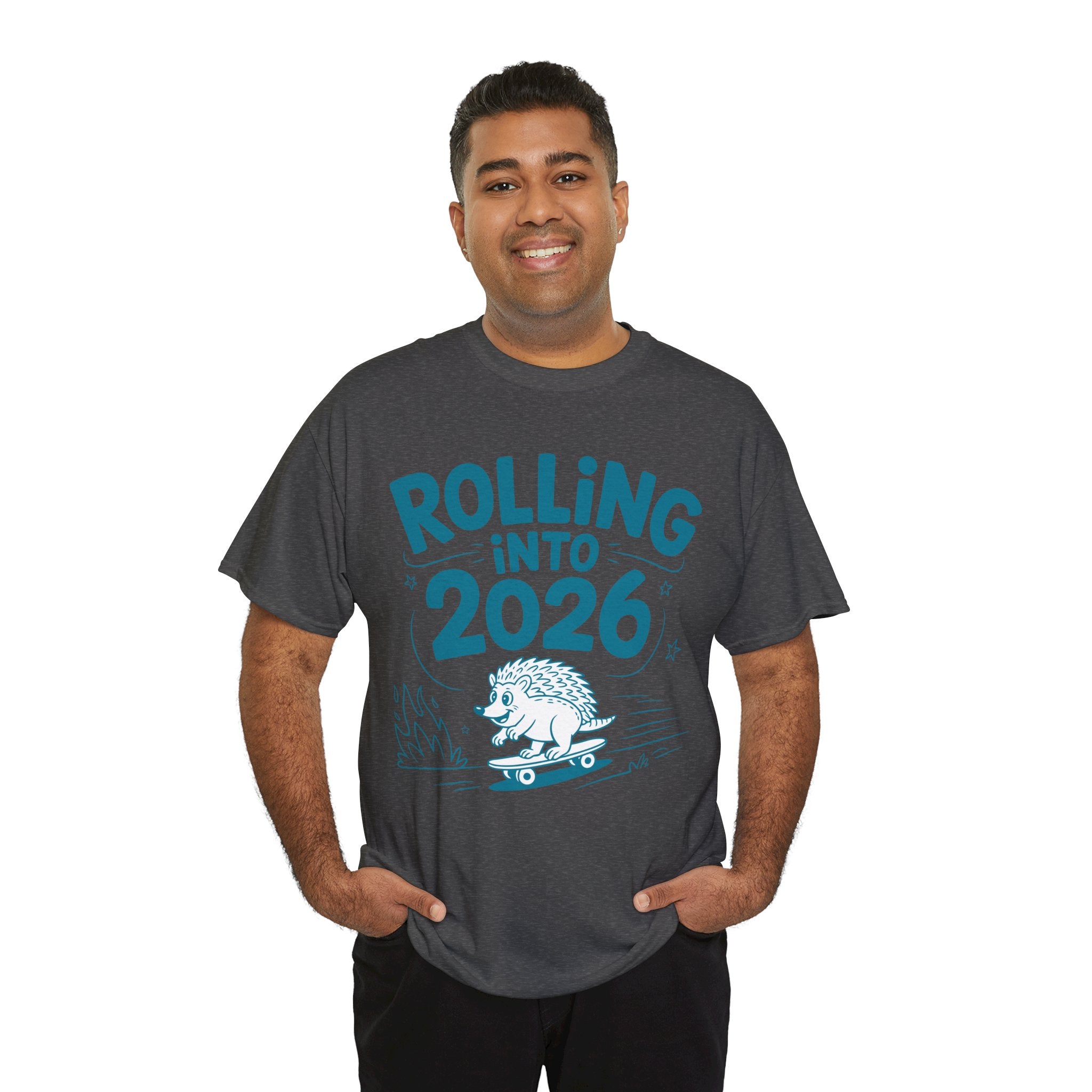 Rolling Into 2026 Hedgehog Skateboard Unisex Cotton Tee