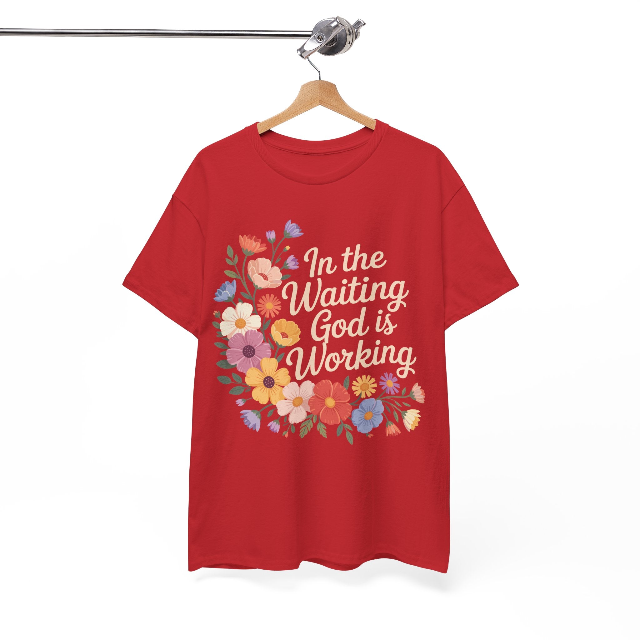 Pastel Floral “In the Waiting God Is Working” Unisex Cotton T-Shirt