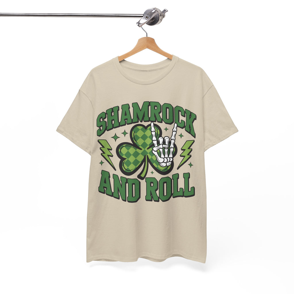 Shamrock and Roll Tee — Skeleton Hand & Lightning St. Patrick’s Rock Unisex Cotton Shirt
